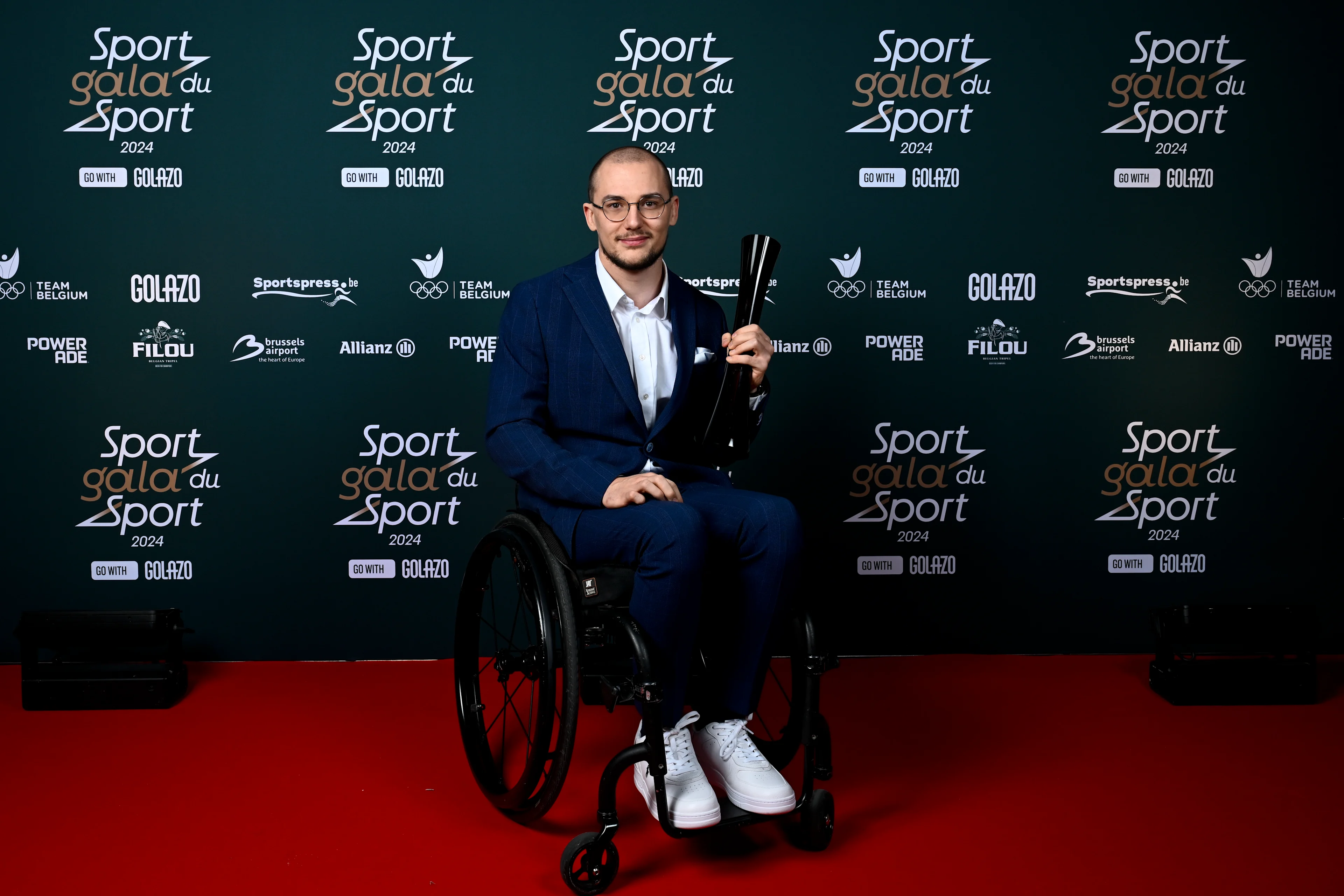 Maxime Carabin poses for the photographer during the 'Sportgala' award show, to announce the sport women and men of the year 2024, Sunday 12 January 2025 in Zaventem. BELGA PHOTO DIRK WAEM