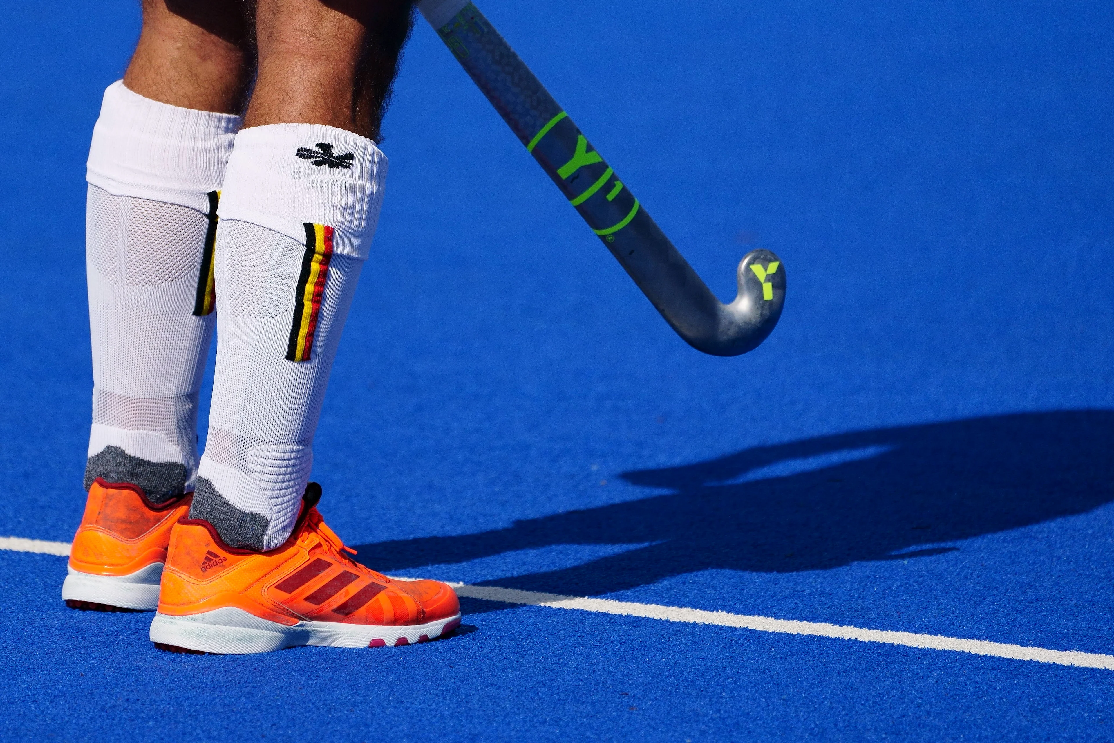 Illustration shows a close up on the socks with a Belgian flag a hockey game between Spain's national team and the Belgian Red Lions, Saturday 06 February 2021 in Valencia, Spain, in the group stage (game 13 out of 16) of the men's FIH Pro League competition. BELGA PHOTO JOMA