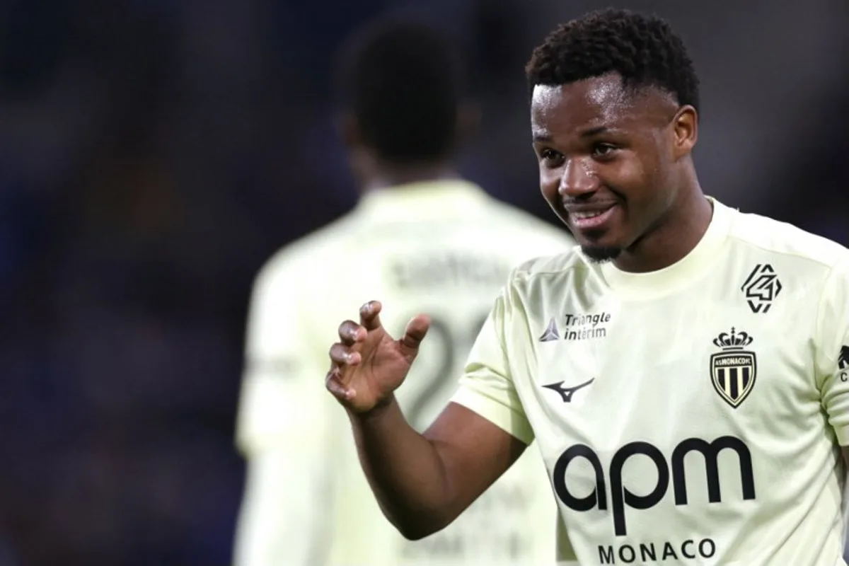 Monaco's Spanish forward #31 Ansu Fati celebrates after scoring during the French L1 football match between RC Strasbourg Alsace and AS Monaco at the Stade de la Meinau in Strasbourg, eastern France, on May 17, 2026.   ROMEO BOETZLE / AFP