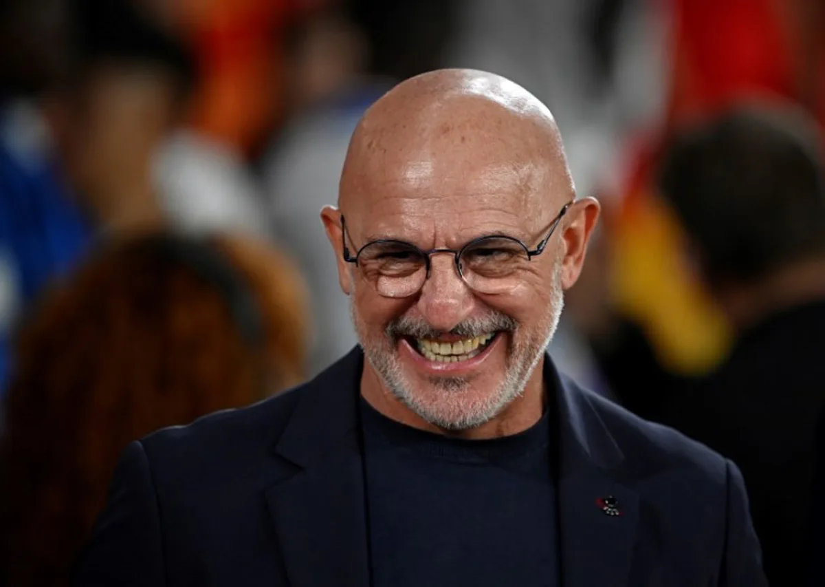 Spain's coach Luis de la Fuente smiles prior the UEFA Nations League, League A Group A4, football match between Spain and Switzerland at the Heliodoro Rodriguez Lopez stadium in Tenerife, in Spain's Canary Islands, on November 18, 2024. MIGUEL RIOPA / AFP