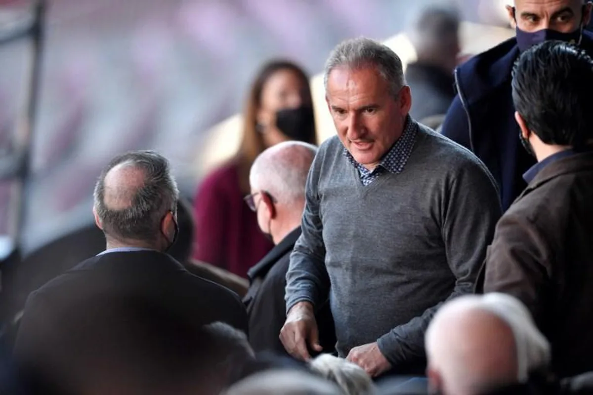 Former FC Barcelona's Spanish player Aitor 'Txiki' Begiristain arrives for a press conference at the Camp Nou stadium in Barcelona, on December 15, 2021.  Pau BARRENA / AFP