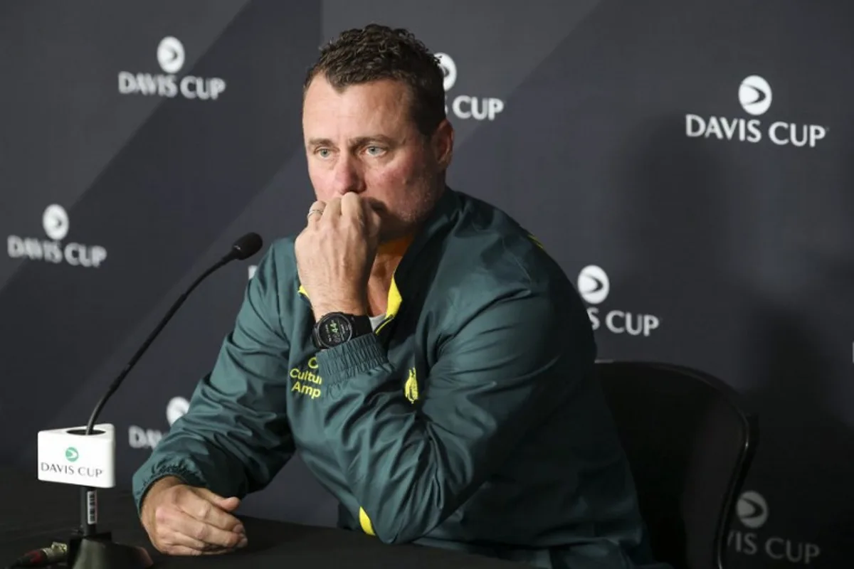 Australia's team captain Lleyton Hewitt reacts during a press conference at Ken Rosewall Arena in Sydney on September 11, 2025, ahead of the second-round qualifier for the Davis Cup tennis against Belgium from September 13-14. DAVID GRAY / AFP