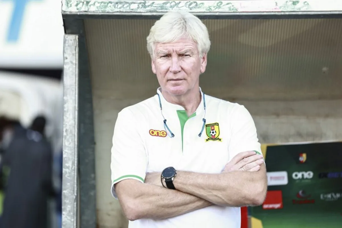 Cameroon's Belgium coach Marc Brys looks on during the 2025 CAF Africa Cup of Nations (CAN) group J football match between Cameroon and Namibia at Roumde Adja stadium in Garoua, on September 7, 2024.  Daniel Beloumou Olomo / AFP