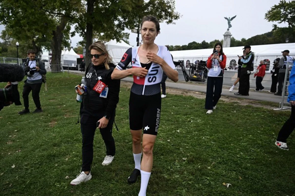 Switzerland's Marlen Reusser is seen after racing during the 2026 Union Cycliste Internationale (UCI) Road World Championships in Montreal, Quebec, on September 20, 2026.  Andrej Ivanov / AFP