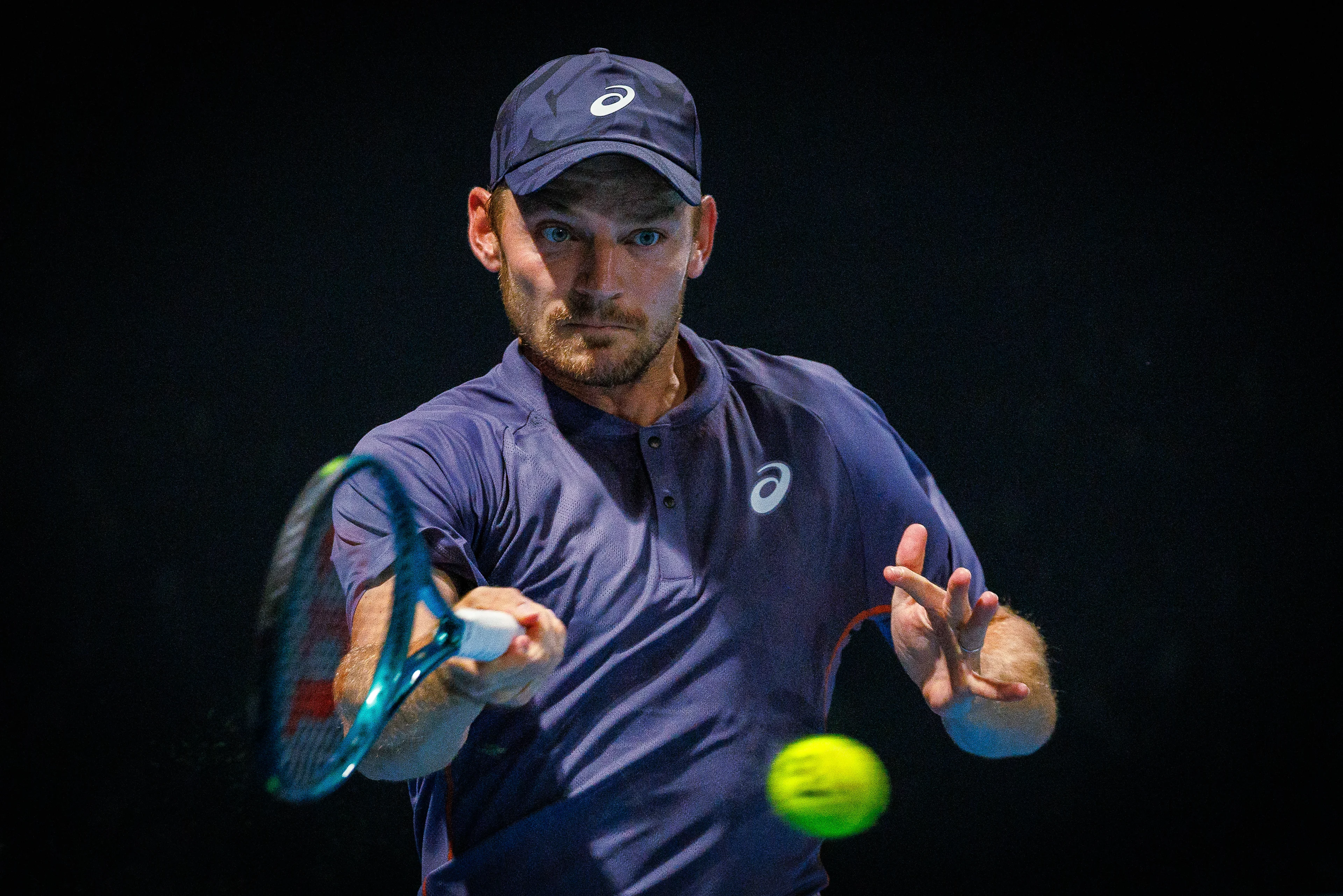 Belgian David Goffin pictured in action during a tennis match between Belgian Goffin and French Bonzi, in the first round of the men's singles at the 'Australian Open' Grand Slam tennis tournament, Monday 13 January 2025 in Melbourne Park, Melbourne, Australia. The 2025 edition of the Australian Grand Slam takes place from January 12th to January 26th. Goffin has lost 1-6, 2-6, 6-7. BELGA PHOTO PATRICK HAMILTON