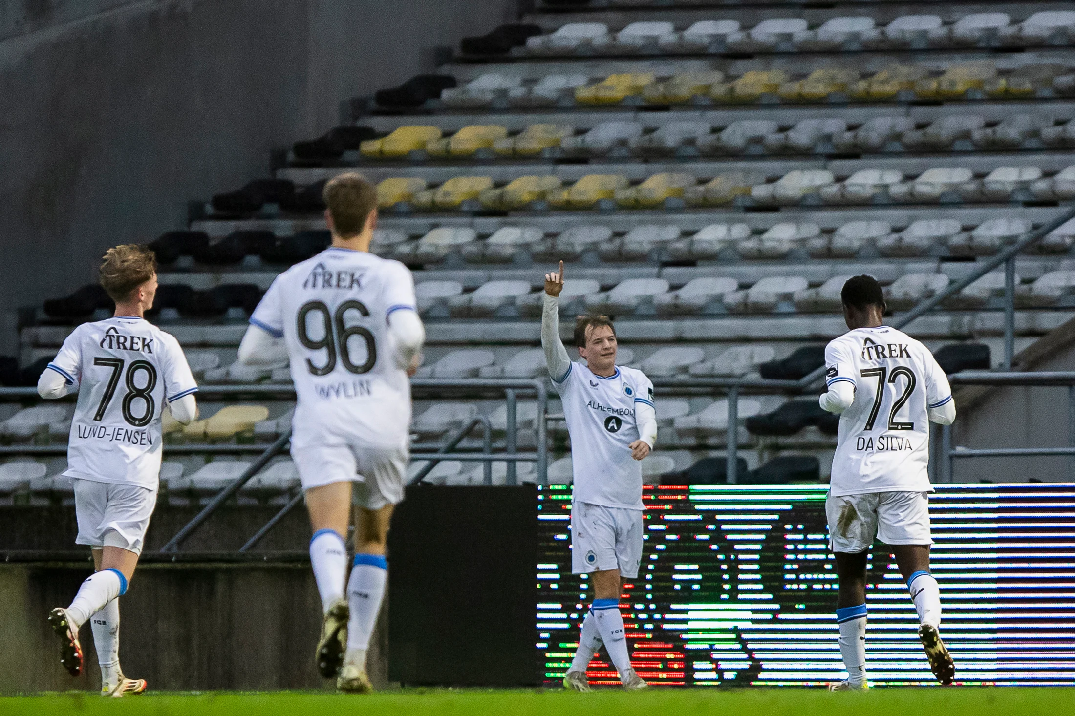 Club's Lenn De Smet celebrates after scoring during a soccer match between Lierse SK and Club NXT (U21), Sunday 19 January 2025 in Lier, on day 18 of the 2024-2025 'Challenger Pro League' 1B second division of the Belgian championship. BELGA PHOTO KRISTOF VAN ACCOM