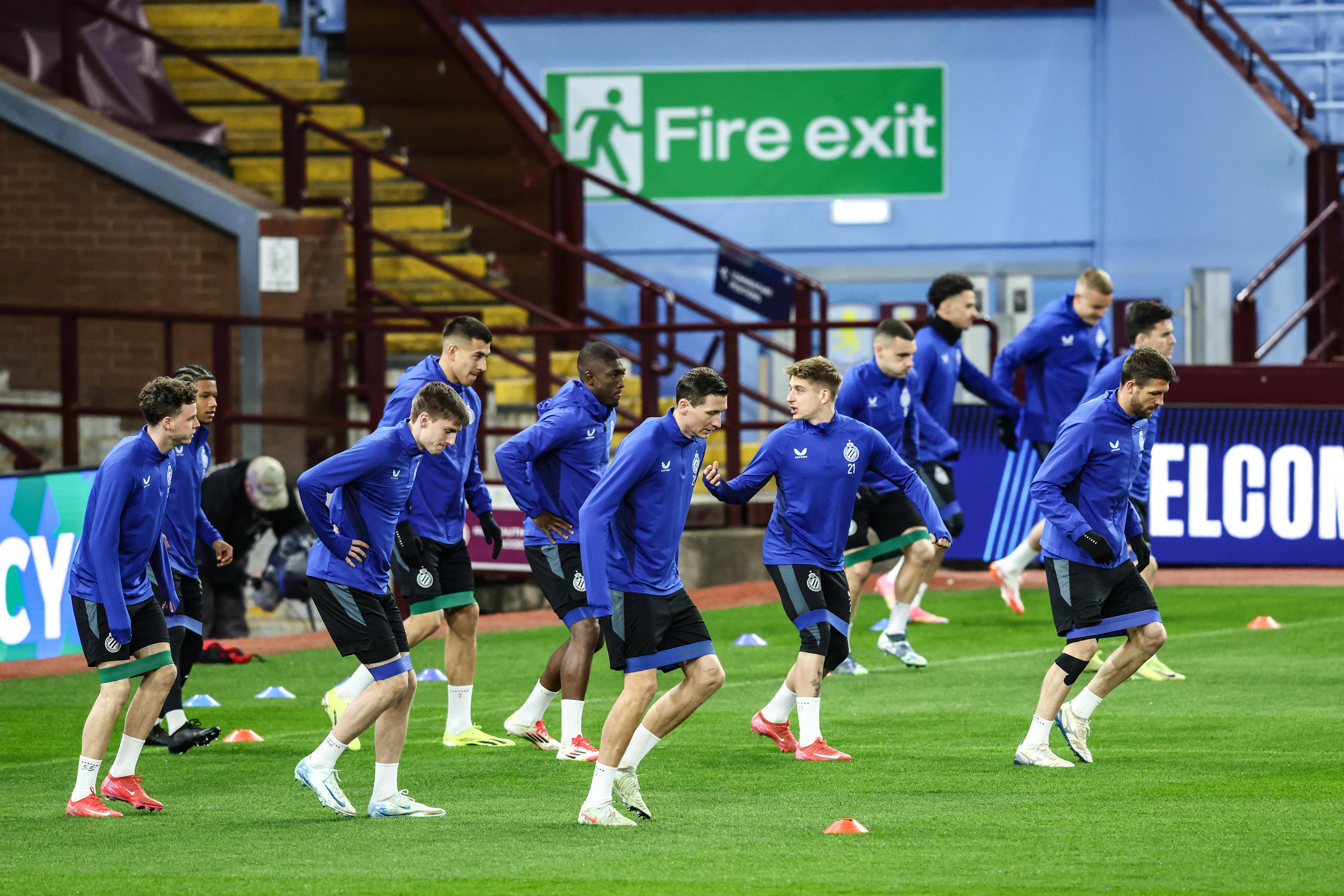 Club's players pictured during a training session of Belgian soccer Club Brugge KV, Tuesday 11 March 2025 in Birmingham, United Kingdom. Tomorrow, they will play against English club Aston Villa, on the second leg of the 1/8 finals of the UEFA Champions League knockout phase. BELGA PHOTO BRUNO FAHY BELGA PHOTO BRUNO FAHY