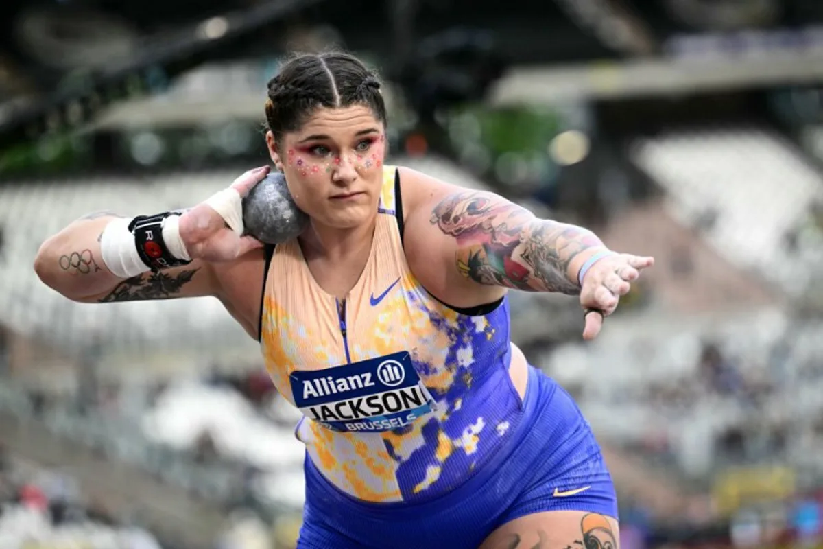 US' Chase Jackson competes in the women's Shot Put during the World Athletics Diamond League athletics meeting at the King Baudouin Stadium in Brussels, on September 4, 2026. NICOLAS TUCAT / AFP