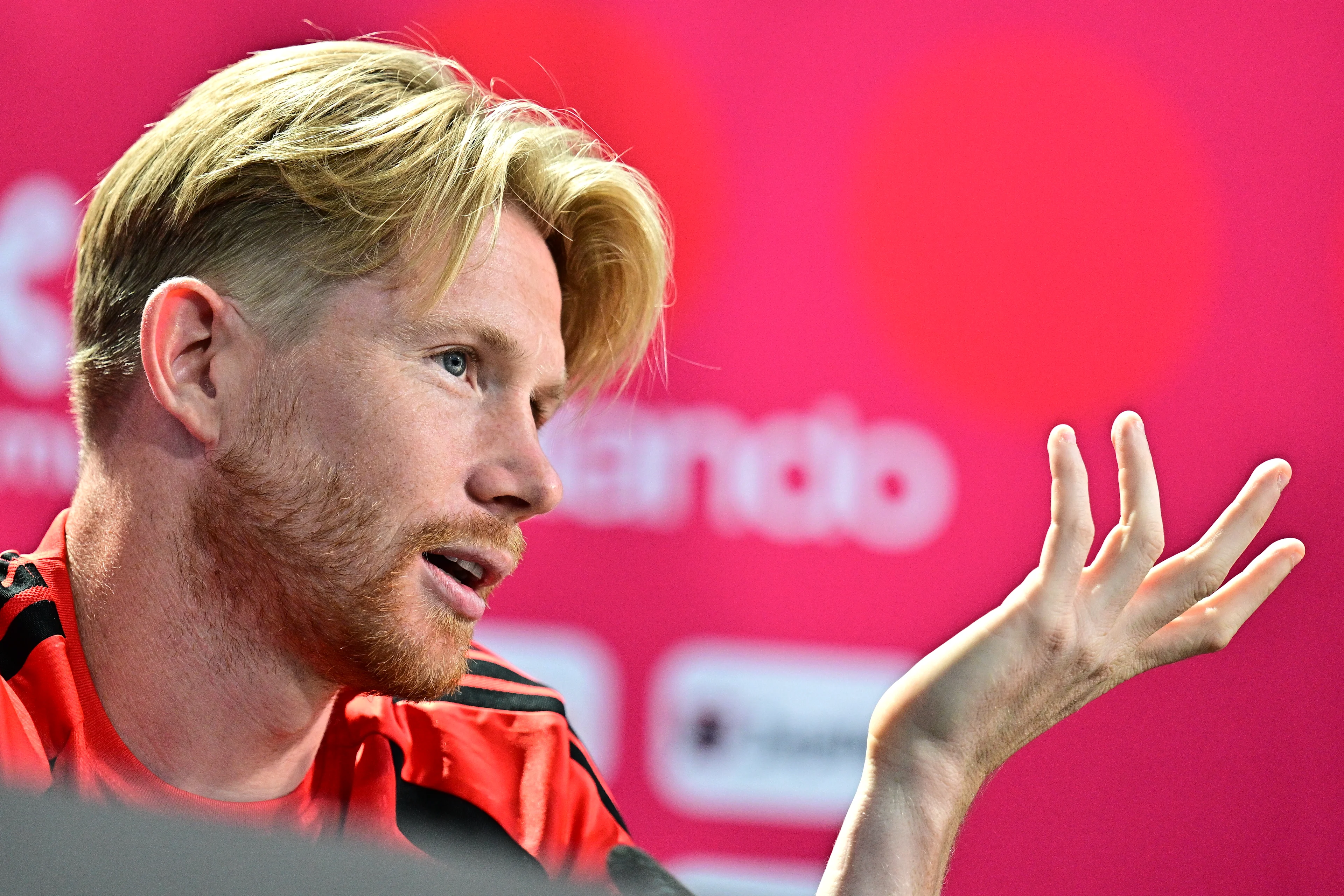 Belgium's Kevin De Bruyne pictured during a press conference of Belgian national soccer team Red Devils in their base camp, home of the Seattle Sounders, Renton, Seattle, USA, on Saturday 13 June 2026. The Red Devils prepare for the 2026 FIFA World Cup. BELGA PHOTO DIRK WAEM