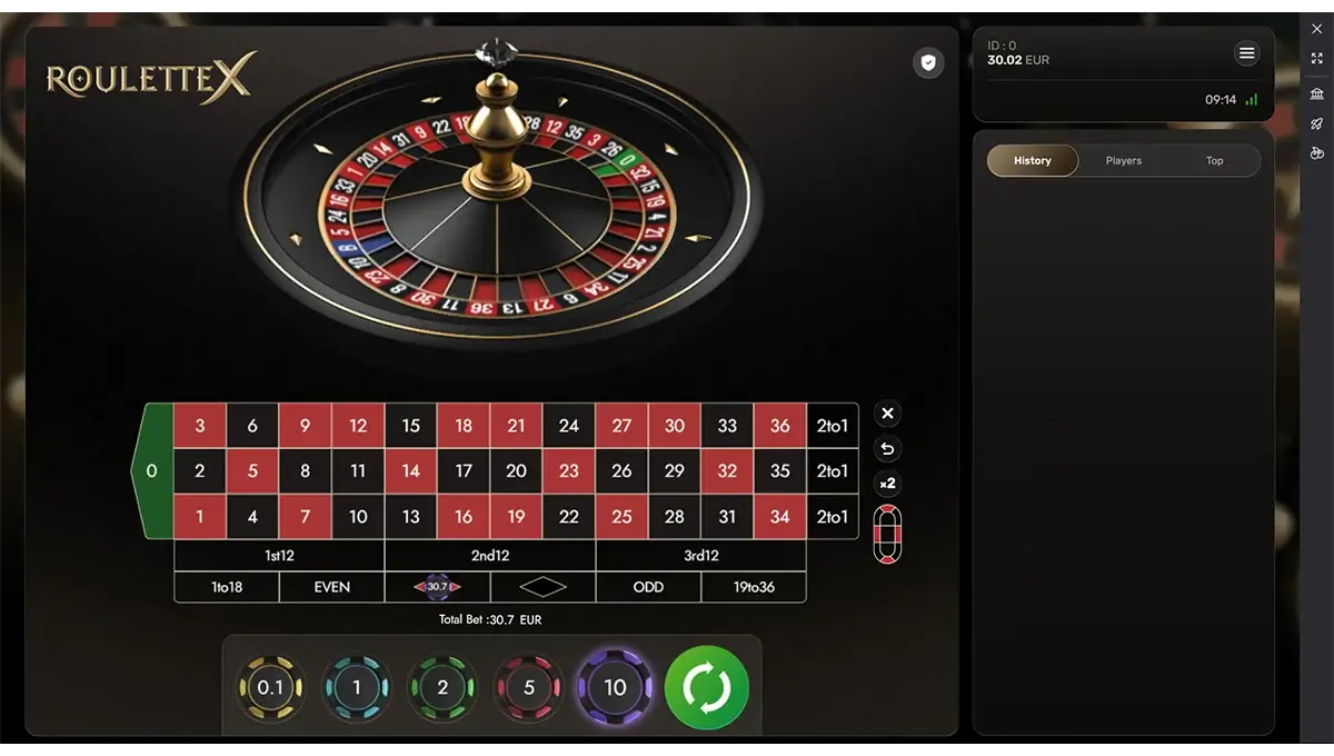 Online roulette table with red and black pockets on Casino King, best online casino in Belgium.