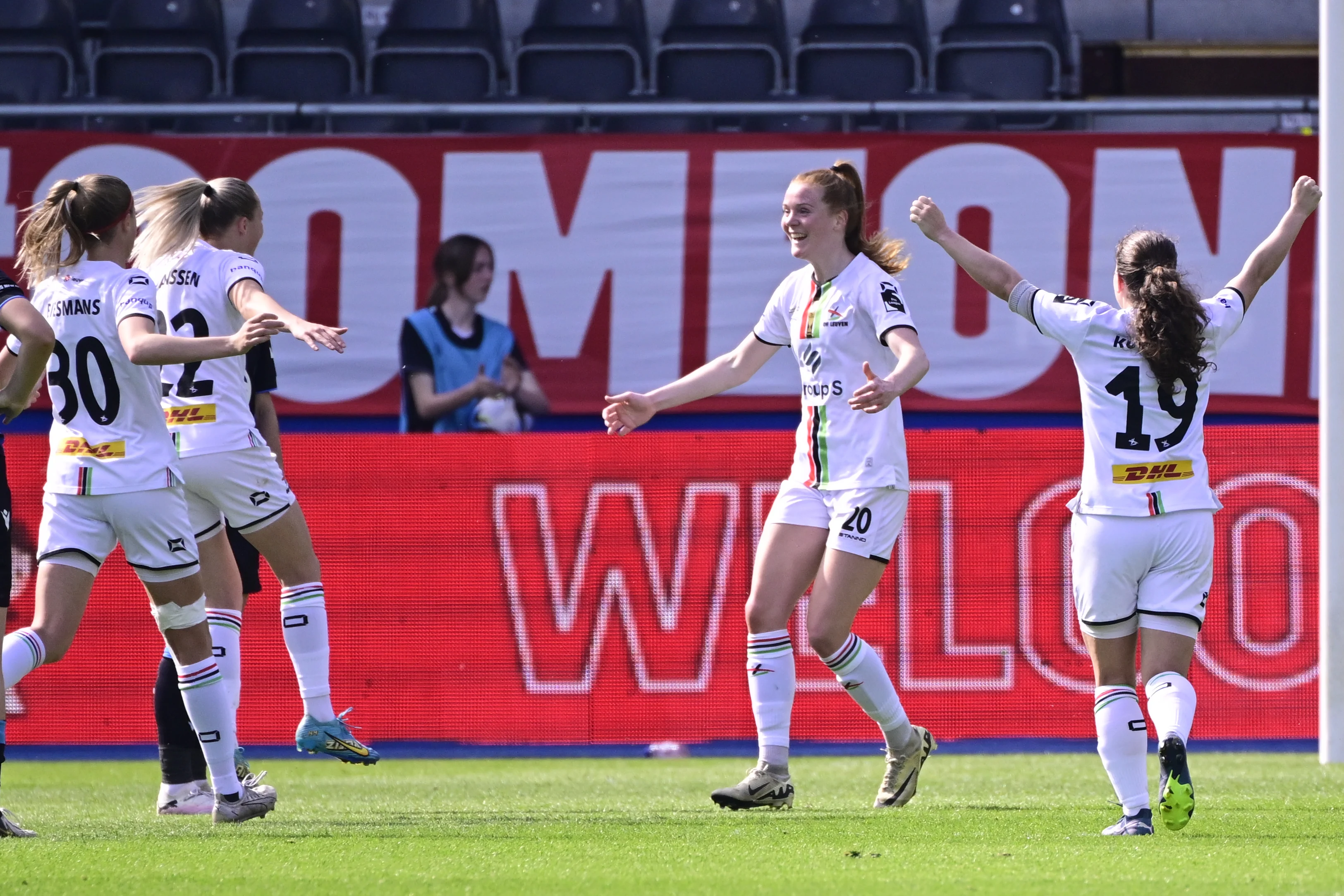 OHL Women's Saar Janssen celebrates after scoring during the match between Club YLA and OHL women, the final of the Belgian Cup, in Heverlee, Wednesday 01 May 2024. BELGA PHOTO LAURIE DIEFFEMBACQ