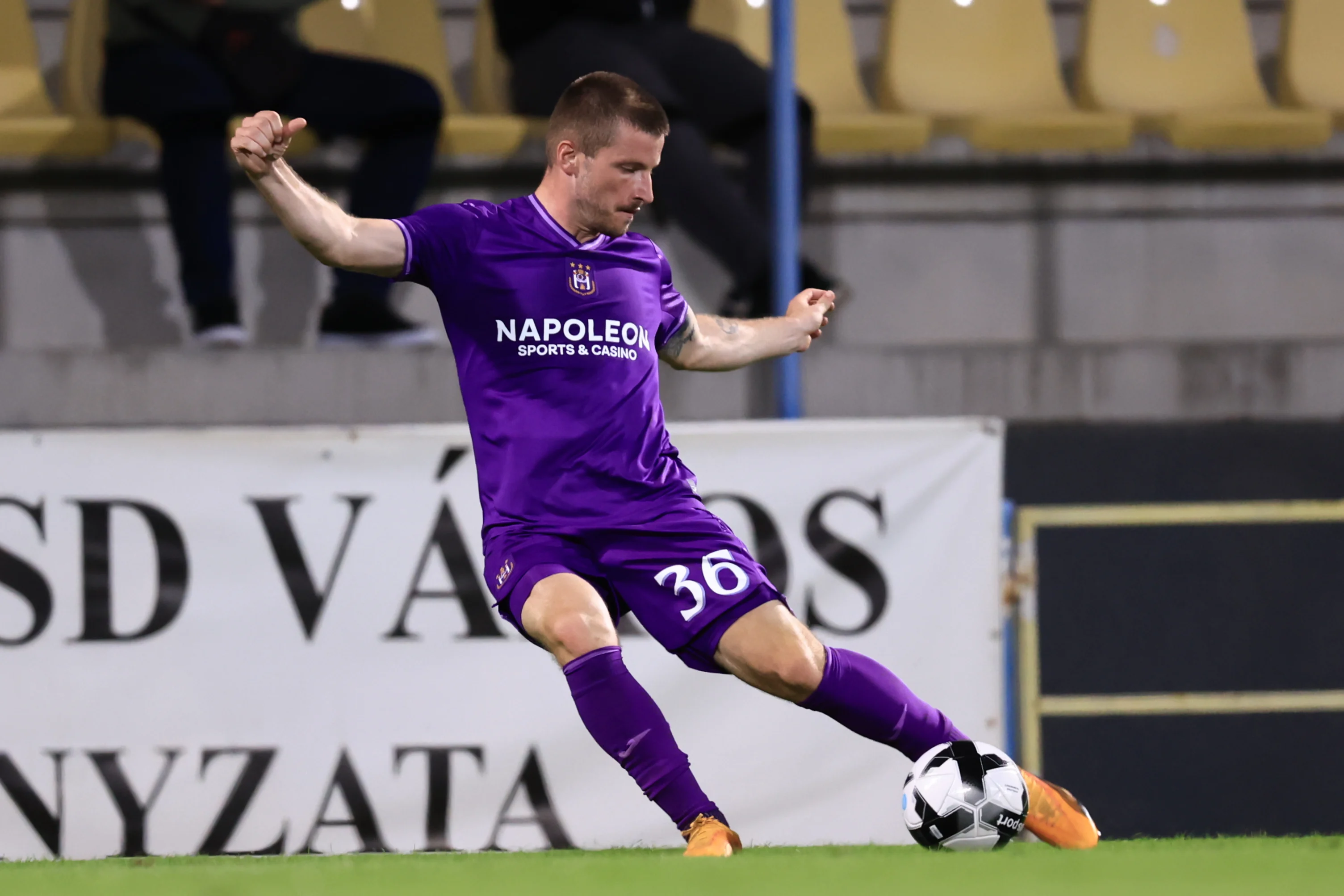 MEZOKOVESD, HUNGARY - AUGUST 22: Anders Dreyer of RSC Anderlecht during the UEFA Europa League Play-Off First Leg match between Dinamo Minsk and Anderlecht at Municipal Stadium Mezokovesd on August 22, 2024 in Mezokovesd, Hungary. Photo: : Istvan Derencsenyi/PIXSELL BELGIUM ONLY