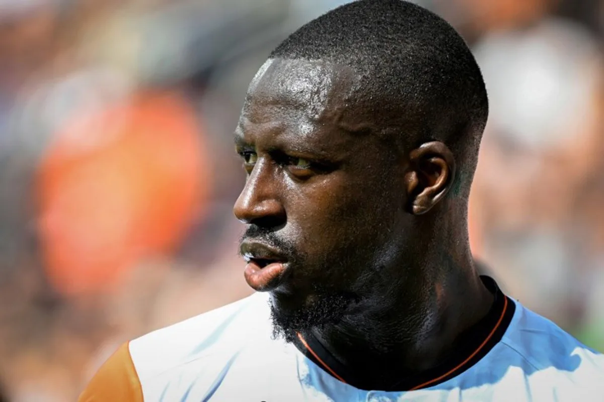 Lorient's French defender #05 Benjamin Mendy reacts during the French L1 football match between FC Lorient and AS Monaco at Stade du Moustoir in Lorient, western France on September 17, 2023.  Damien Meyer / AFP