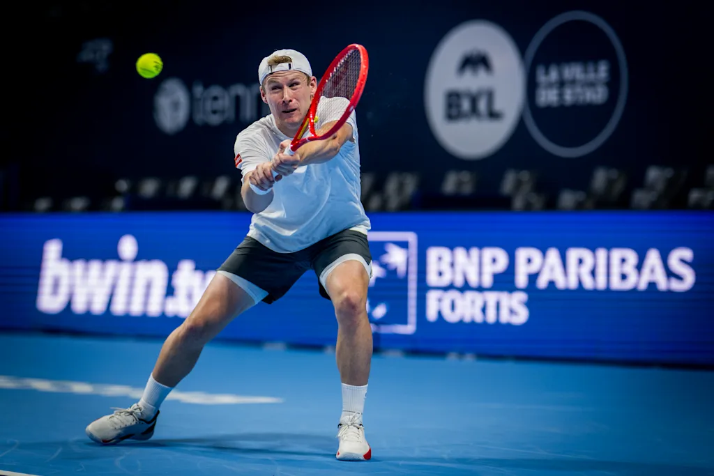 Gauthier Onclin of Belgium pictured in action during the European Open ATP tennis tournament in Brussels, on Saterday 17 October. This year's edition of the tournament is taking place from 17 to 25 October BELGA PHOTO JASPER JACOBS