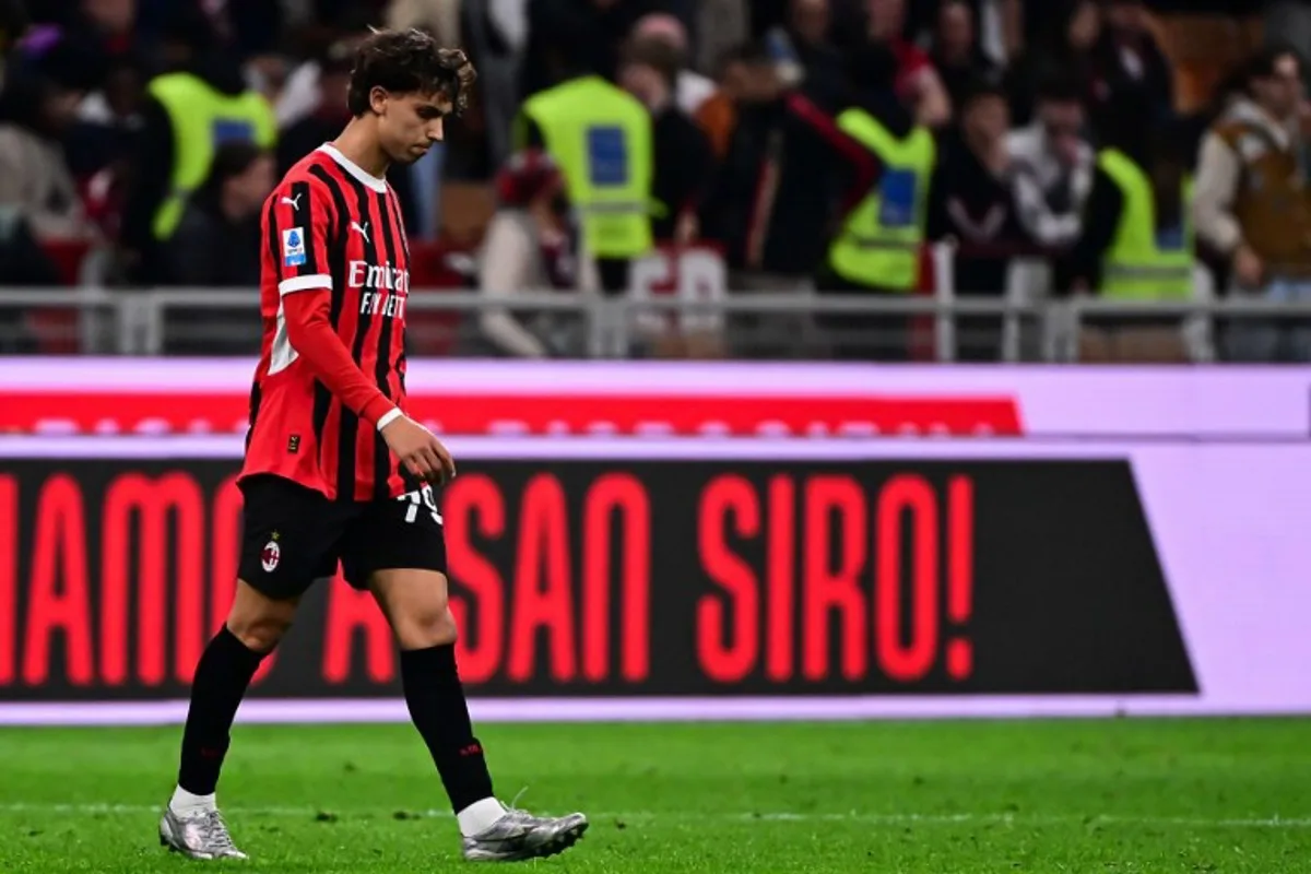AC Milan's Portuguese forward #79 Joao Felix reacts at the end of the Italian Serie A football match between AC Milan and Atalanta Bergamo at the San Siro stadium in Milan, on April 20, 2025. Piero CRUCIATTI / AFP