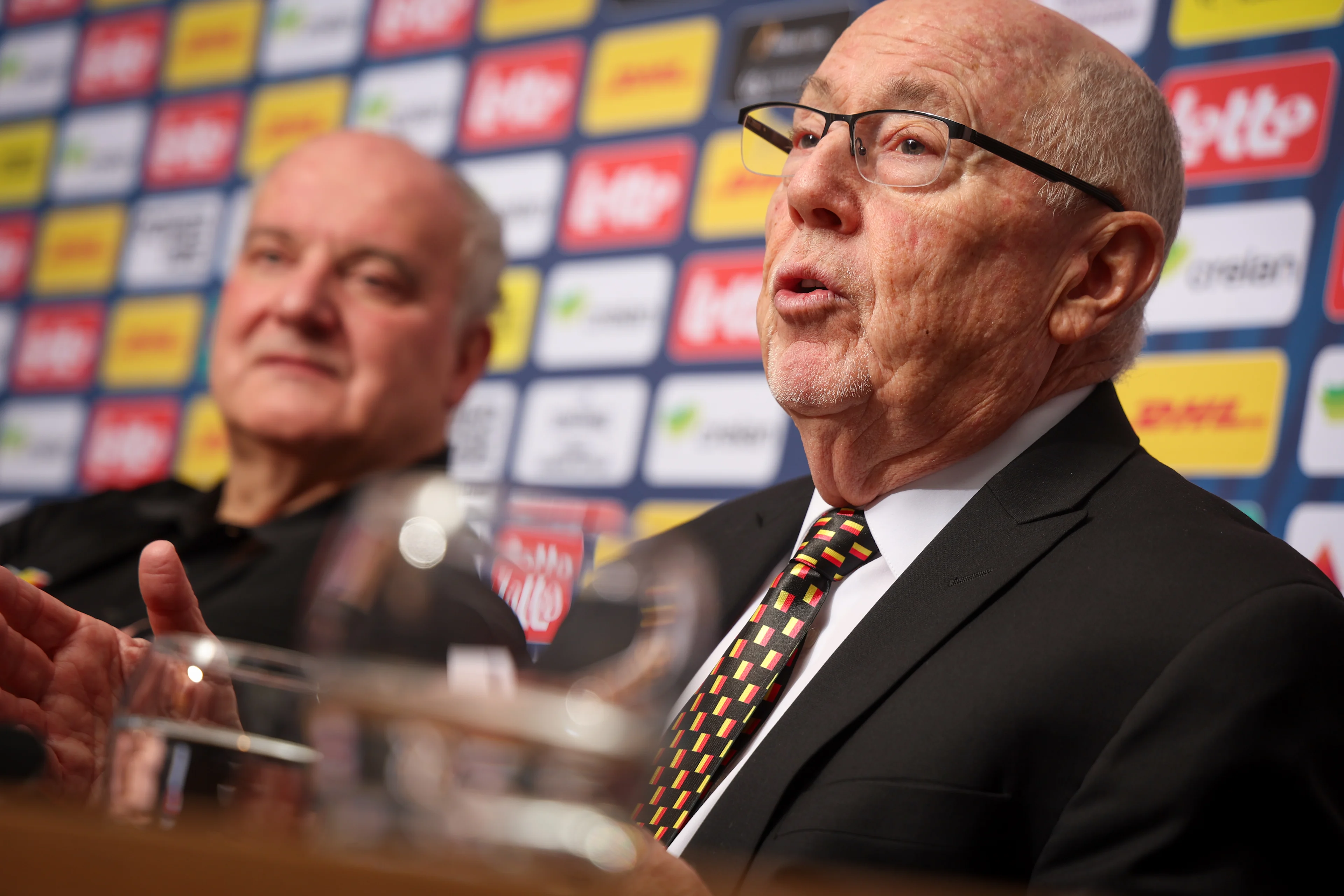 Belgium's general manager Koen Umans and Belgium's head coach Mike Thibault pictured during a press conference of the Belgian national women team 'the Belgian Cats' to present their new coach, in Antwerp, Friday 31 January 2025. BELGA PHOTO VIRGINIE LEFOUR