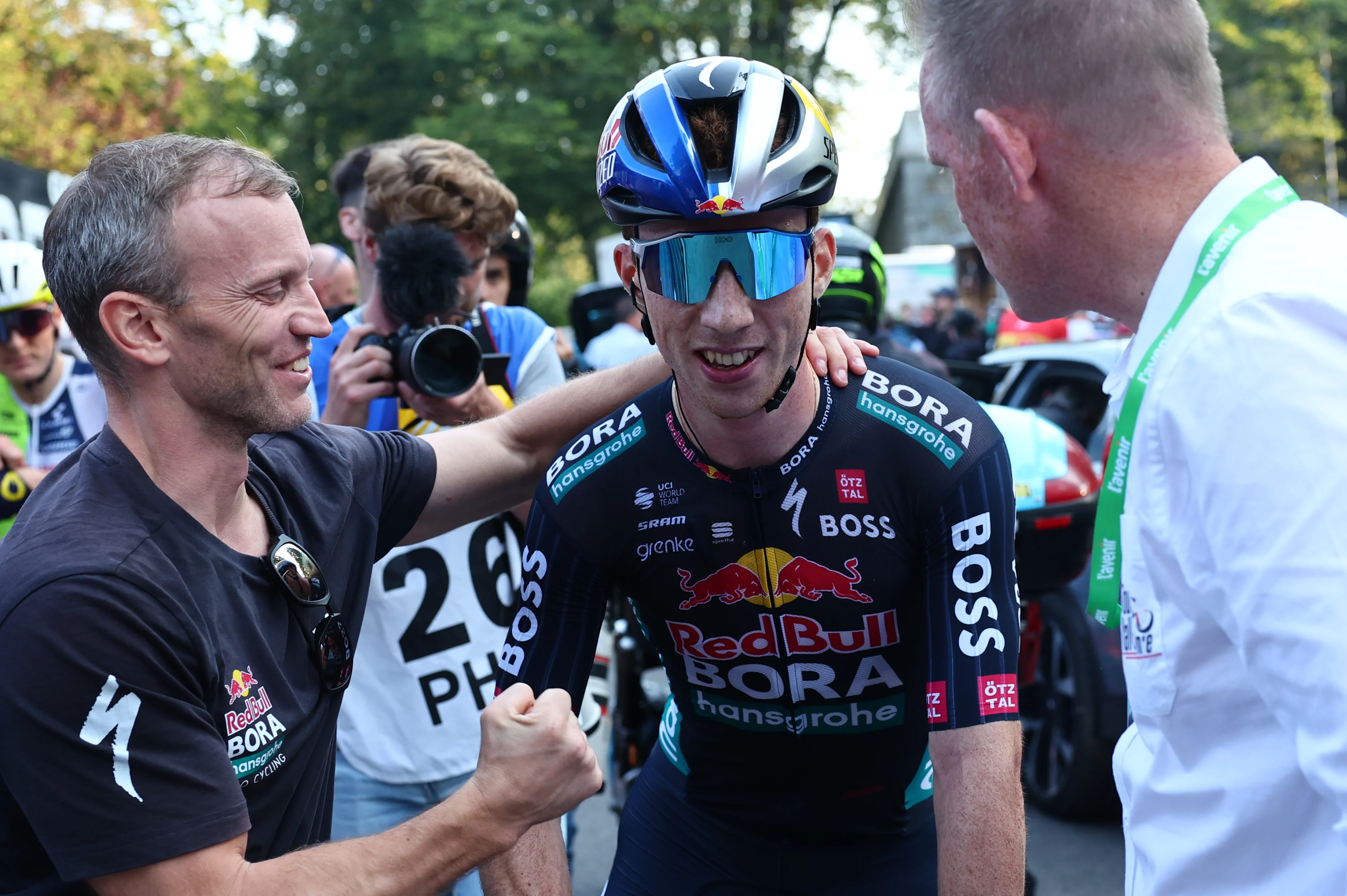 Spanish Roger Adria of Red Bull-Bora-Hansgrohe celebrates after winning the one day cycling race Grand Prix de Wallonie 2024 (202,3 km), from Blegny to the Citadelle de Namur, in Namur, on Wednesday 18 September 2024.  BELGA PHOTO DAVID PINTENS