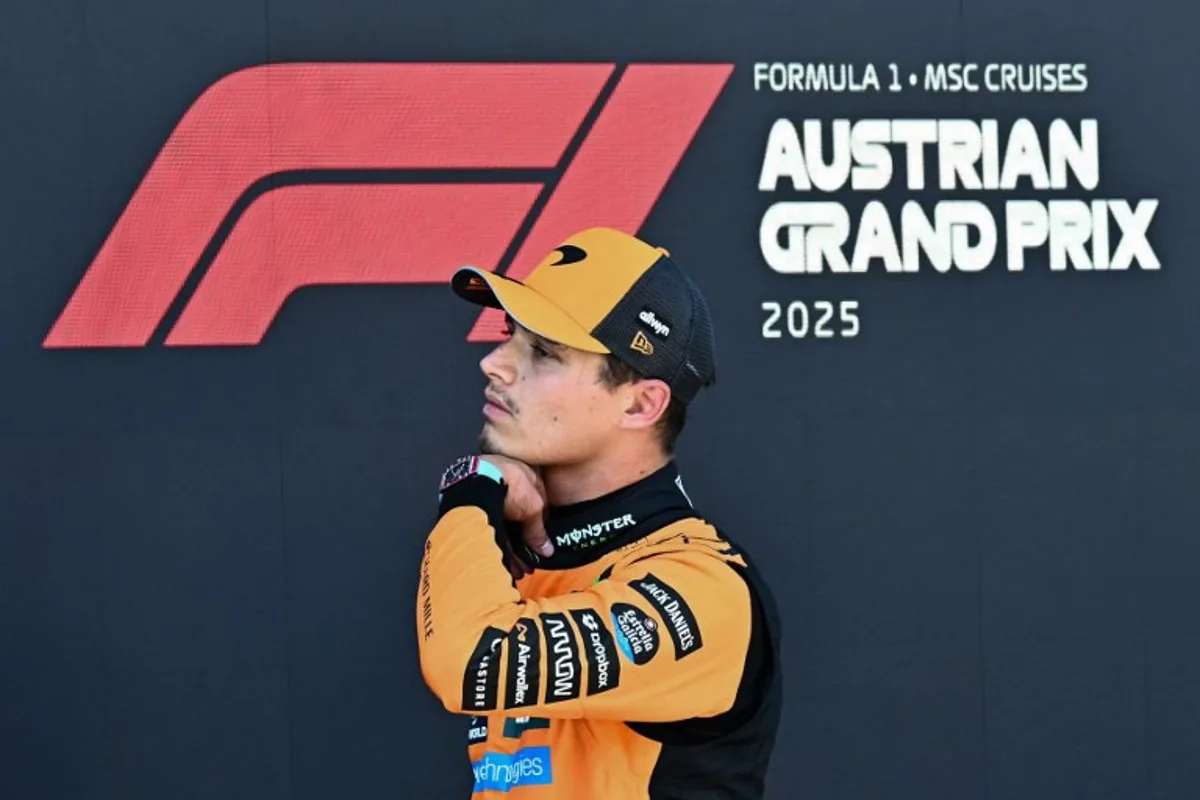 Pole position winner McLaren's British driver Lando Norris arrives for the ceremony after the qualifying session at the Red Bull Ring race track in Spielberg, Austria, on June 28, 2025, ahead of the Formula One Austrian Grand Prix. Joe Klamar / AFP