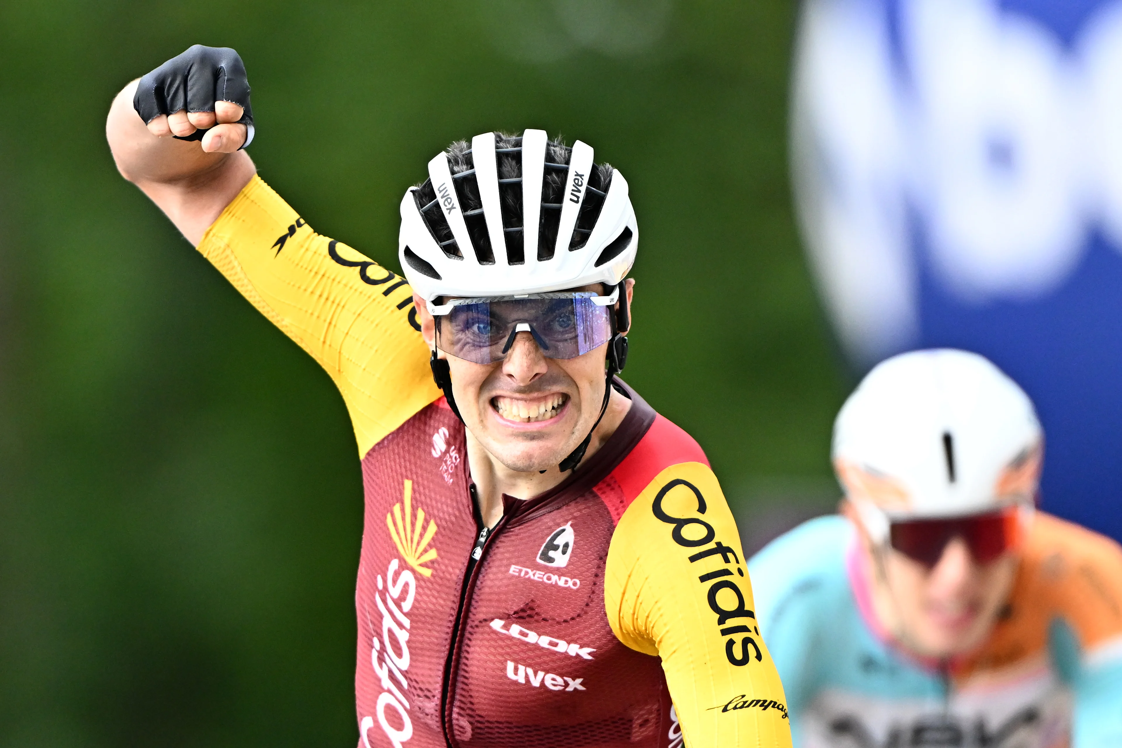 Spanish Alex Aranburu of Cofidis celebrates after winning stage 3 of the Baloise Belgium Tour cycling race, 173km from and to Durbuy, on Friday 19 June 2026. The Baloise Belgium Tour takes place from 17 to 21 June. BELGA PHOTO JASPER JACOBS