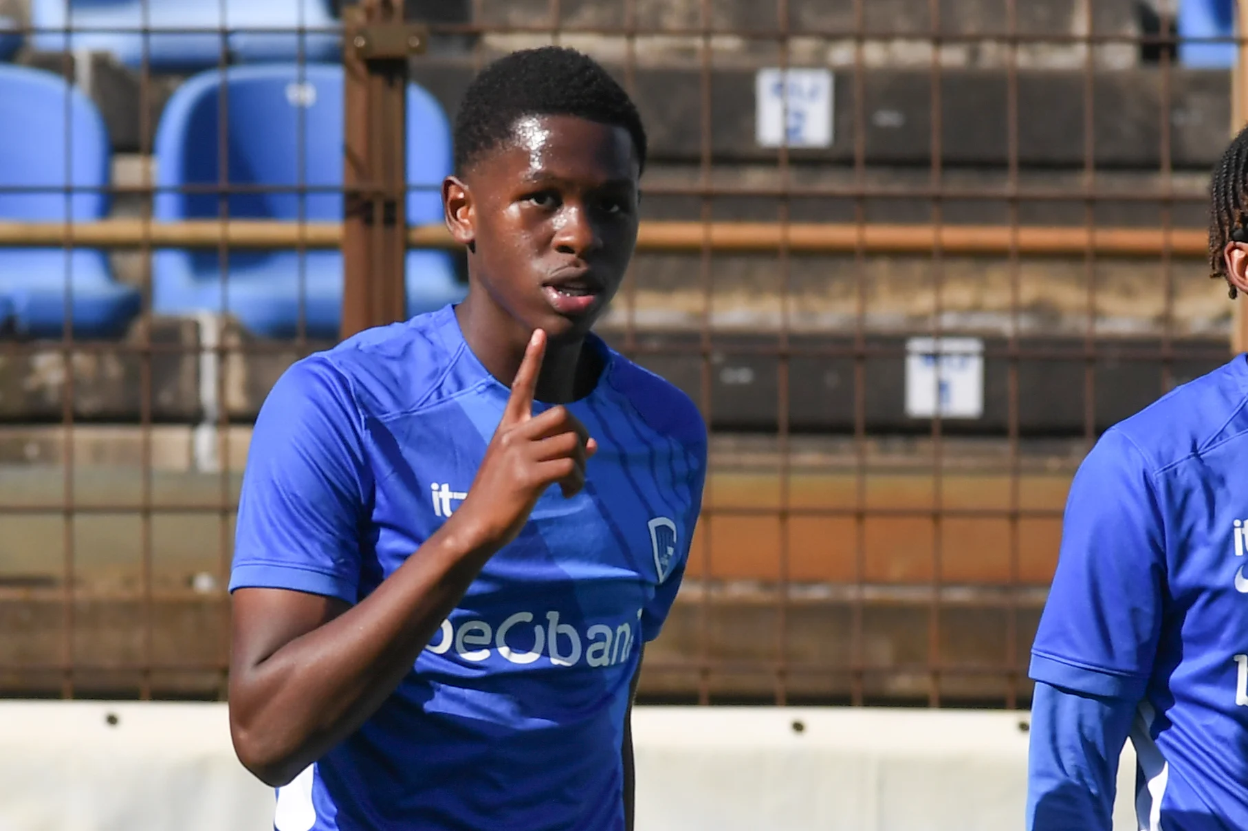 Genk's Saidou Toure celebrates after scoring during a soccer match between Jong Genk and RSCA Futures, Sunday 06 October 2024 in Geel, on day 7 of the 2024-2025 'Challenger Pro League' 1B second division of the Belgian championship. BELGA PHOTO JILL DELSAUX