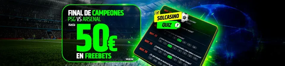 Completa el Quiz de Solcasino y gana hasta 50€ en freebet.