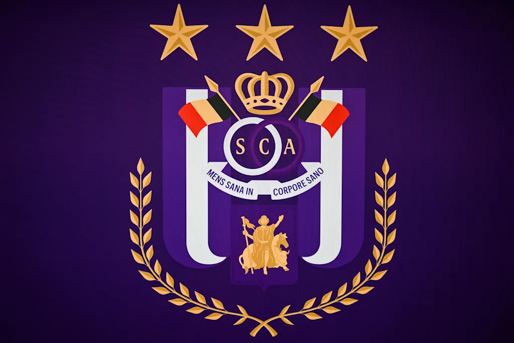The RSC Anderlecht logo pictured at a soccer match between RSC Anderlecht and KVC Westerlo, Sunday 27 July 2025 in Anderlecht, on day 1 of the 2025-2026 'Jupiler Pro League' first division of the Belgian championship. BELGA PHOTO TOM GOYVAERTS