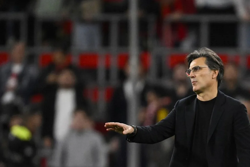 Turkey's coach Vincenzo Montella reacts at the end of the UEFA Nations League, League A - Group 1, football match between Belgium and Turkey at the Maurice Dufrasne stadium, in Liege, eastern Belgium on October 2, 2026. Belgium wins 3 - 0 against Turkey. JOHN THYS / AFP