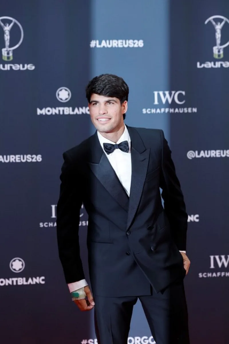 Spain's tennis player Carlos Alcaraz poses on the Red Carpet ahead of the 27th Laureus World Sports Awards gala in Madrid on April 20, 2026.  Oscar DEL POZO / AFP