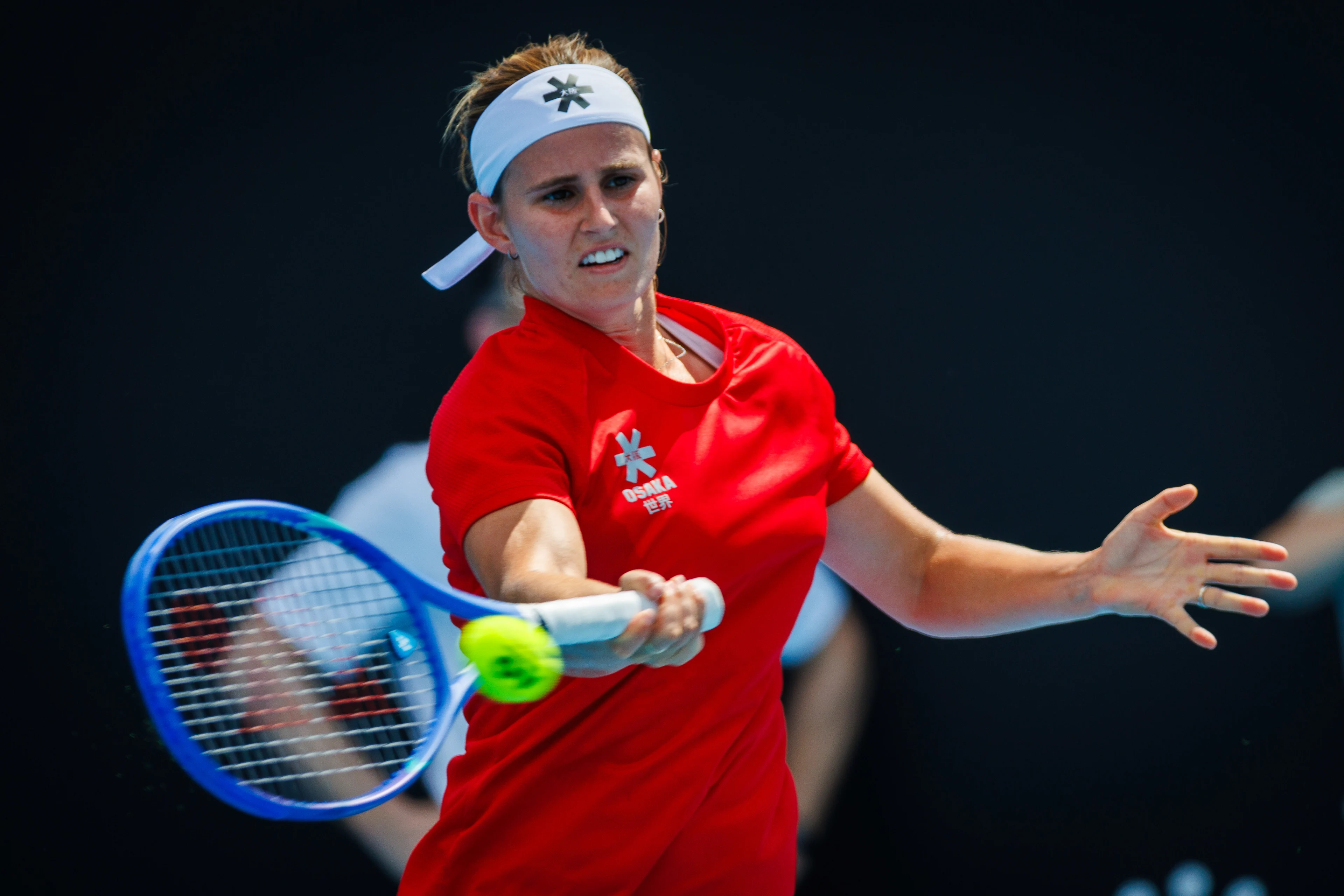 Belgian Greet Minnen (WTA 94) pictured in action during a training session before the 'Australian Open' Grand Slam tennis tournament, Friday 10 January 2025 in Melbourne Park, Melbourne, Australia. The 2024 edition of the Australian Grand Slam takes place from January 14th to January 28th. BELGA PHOTO PATRICK HAMILTON