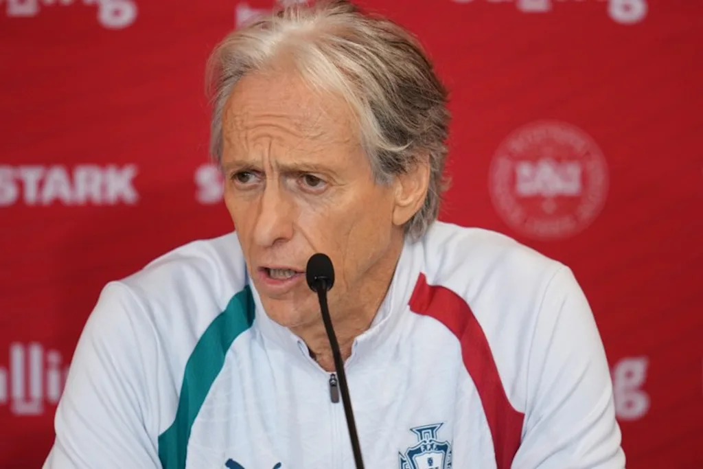 Portugal's coach Jorge Jesus addresses a press conference in Helsingor, Denmark, on September 30, 2026, on the eve of their Nations League Group A4 match against Denmark.  Liselotte Sabroe / Ritzau Scanpix / AFP