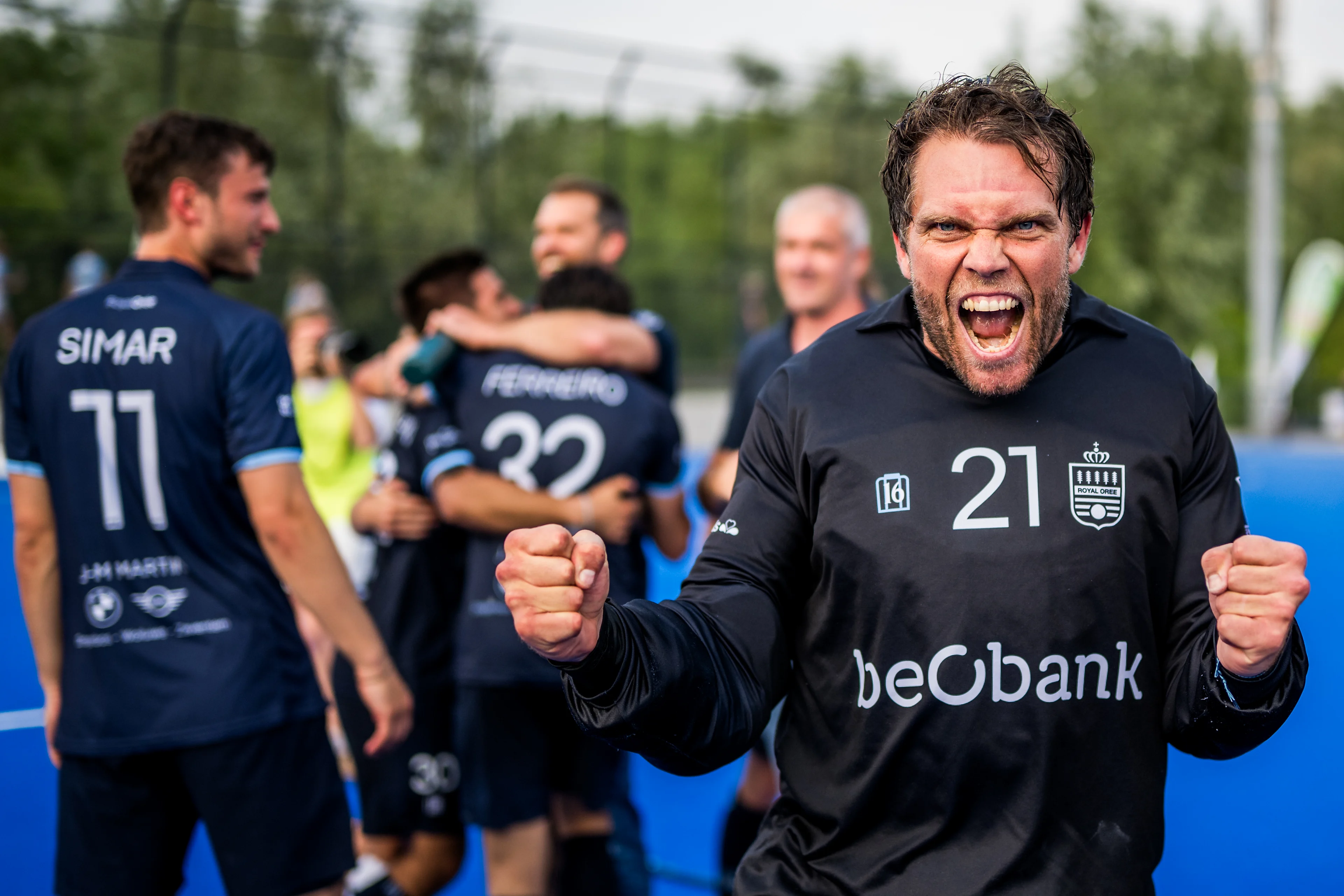 Oree's goalkeeper Vincent Vanasch celebrate after winning a hockey game between Royal Oree and Gantoise, Saturday 31 May 2025 in Gent, the finals of the men's Dr. Oetker Cup. Launched in the 2024-2025 season, the new Dr. Oetker Hockey Cup brings together all teams playing in the Belgian League, regardless of their division. BELGA PHOTO JASPER JACOBS
