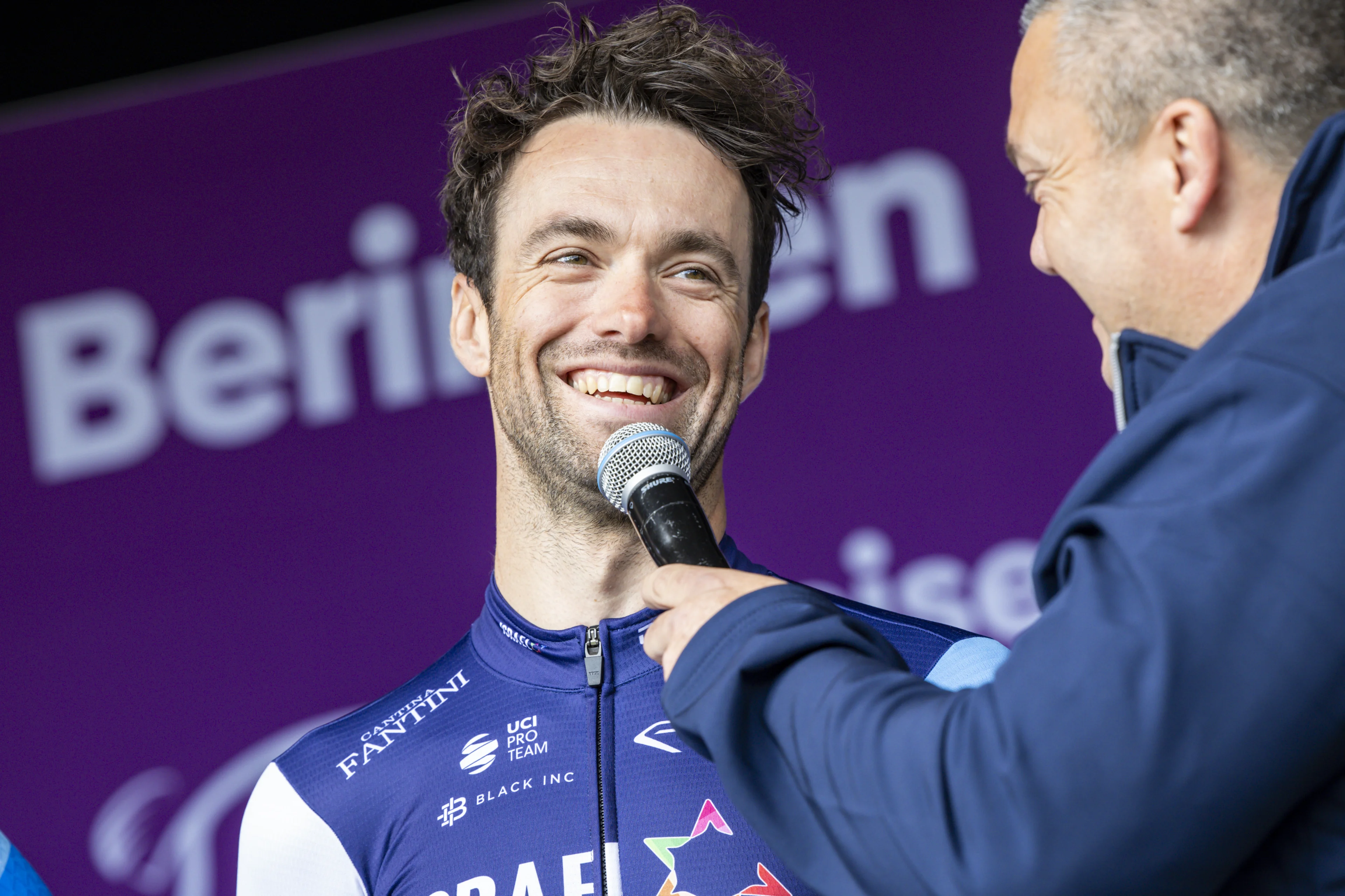 Belgian Tom Van Asbroeck of Israel-Premier Tech pictured during the team presentation ahead of the Baloise Belgium Tour cycling race, in Beringen, on Tuesday 11 June 2024. The Belgium Tour takes place from 12 to 16 June 2024. BELGA PHOTO DAVID PINTENS