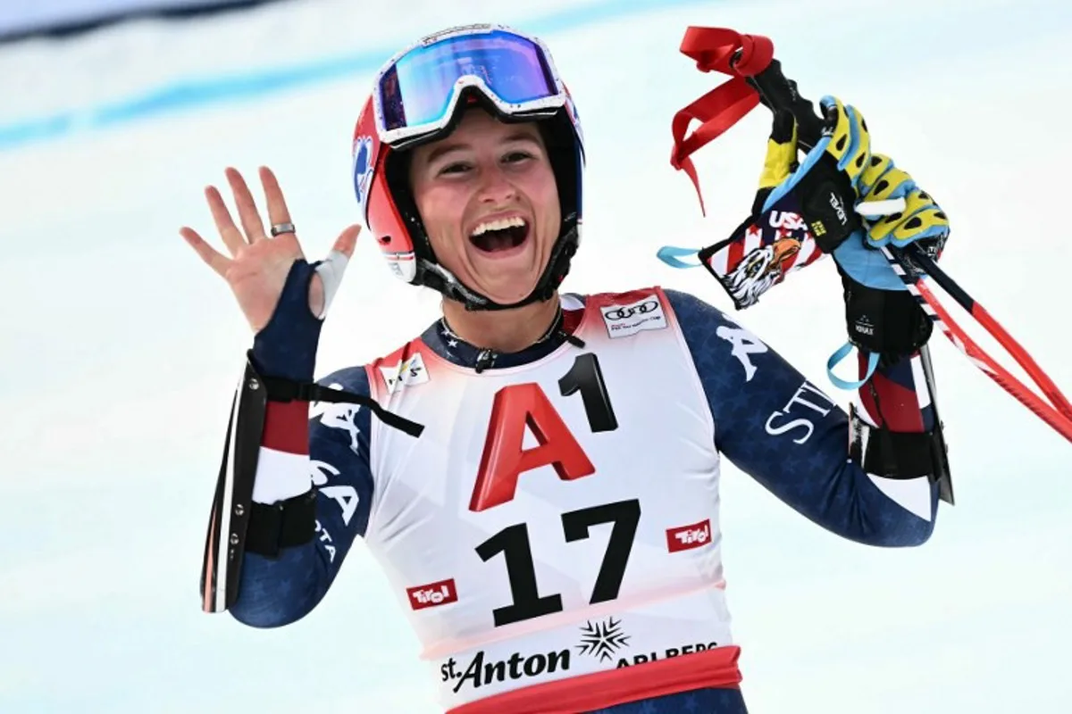 USA's Lauren Macuga reacts after her run during the Women's Super G race as part of the FIS Alpine Ski World Cup in Sankt Anton am Arlberg, Austria, on January 12, 2025.  Joe Klamar / AFP