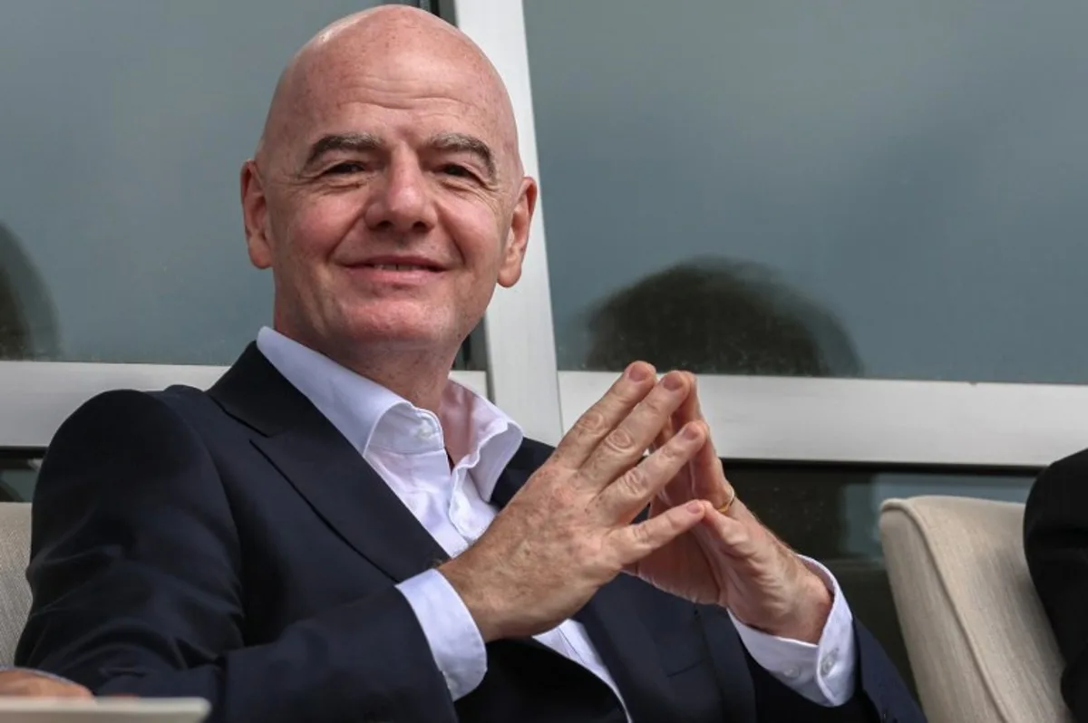 FIFA's President Gianni Infantino (C) arrives to attend a friendly football match between Iran and Costa Rica, in Antalya, southern Turkey, on March 31, 2026. FIFA's president told AFP that Iran "will be at the World Cup" despite the Middle East war. Adem ALTAN / AFP