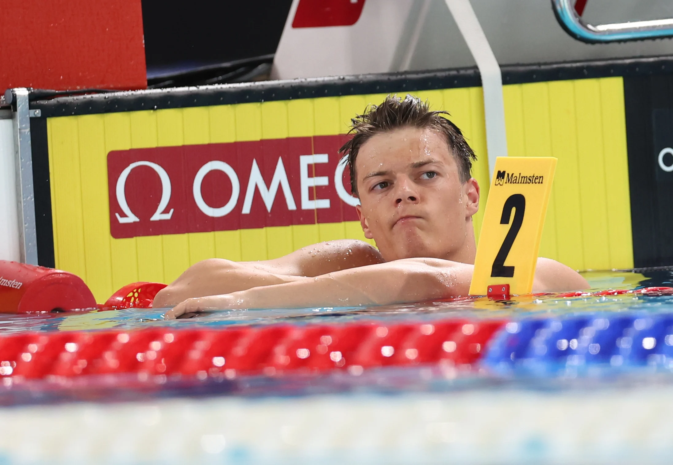Belgian Noah Verreth looks dejected after the heats of the Men's 100m Backstroke on the sixth day of  the European Aquatics Championships in Paris, France on Saturday 15 August 2026. BELGA PHOTO VIRGINIE LEFOUR
