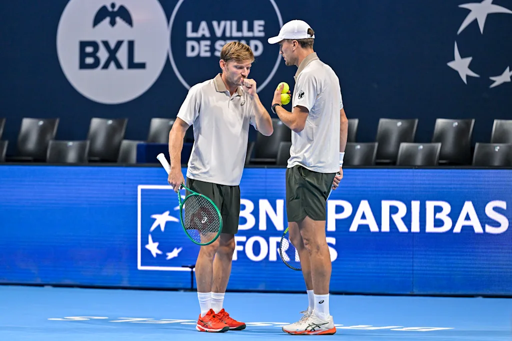 David Goffin of Belgium, Raphael Collignon of Belgium, pictured during the European Open ATP tennis tournament in Brussels, on 19 October. This year's edition of the tournament is taking place from 17 to 25 October BELGA PHOTO DAVID PINTENS