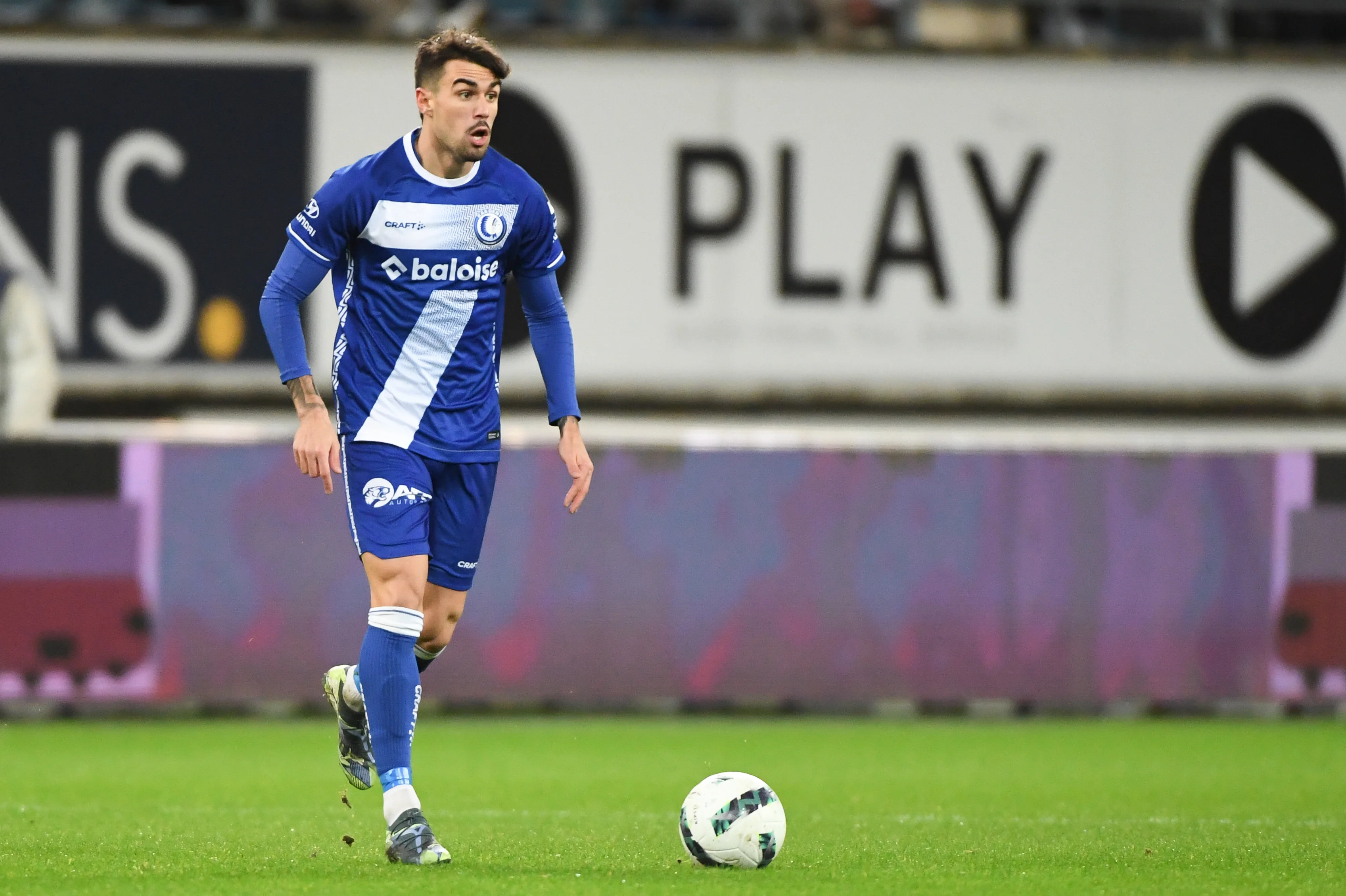 Gent's Tiago Araujo pictured in action during a soccer game between KAA Gent and STVV, Saturday 07 December 2024 in Gent, on day 17 of the 2024-2025 season of the "Jupiler Pro League" first division of the Belgian champiosnhip. BELGA PHOTO JILL DELSAUX