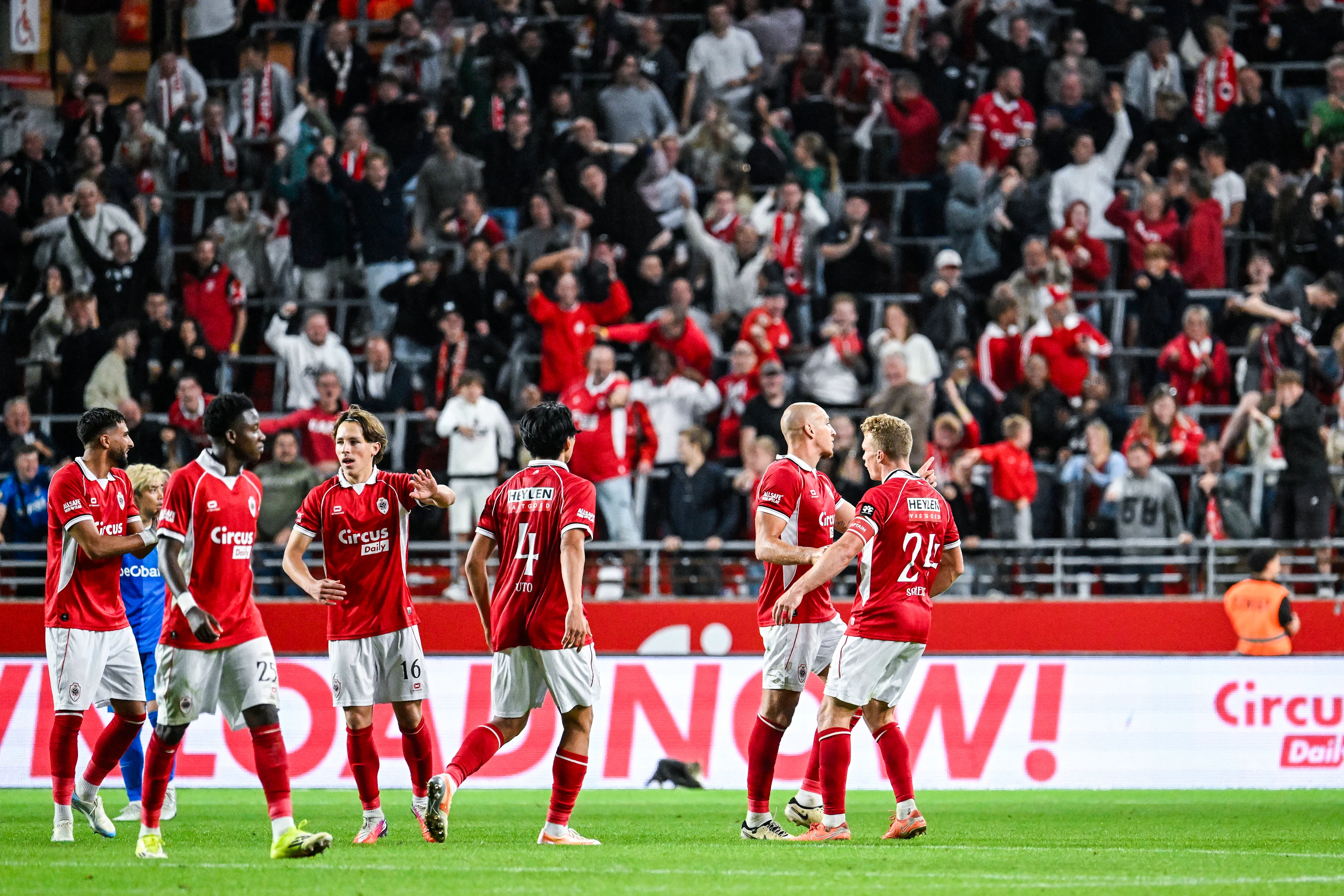 Antwerp's Michael Frey celebrates after scoring during a soccer match between Royal Antwerp FC and KRC Genk, Saturday 22 August 2026 in Antwerp, on day 3 of the 2026-2027 'Jupiler Pro League' first division of the Belgian championship. BELGA PHOTO TOM GOYVAERT