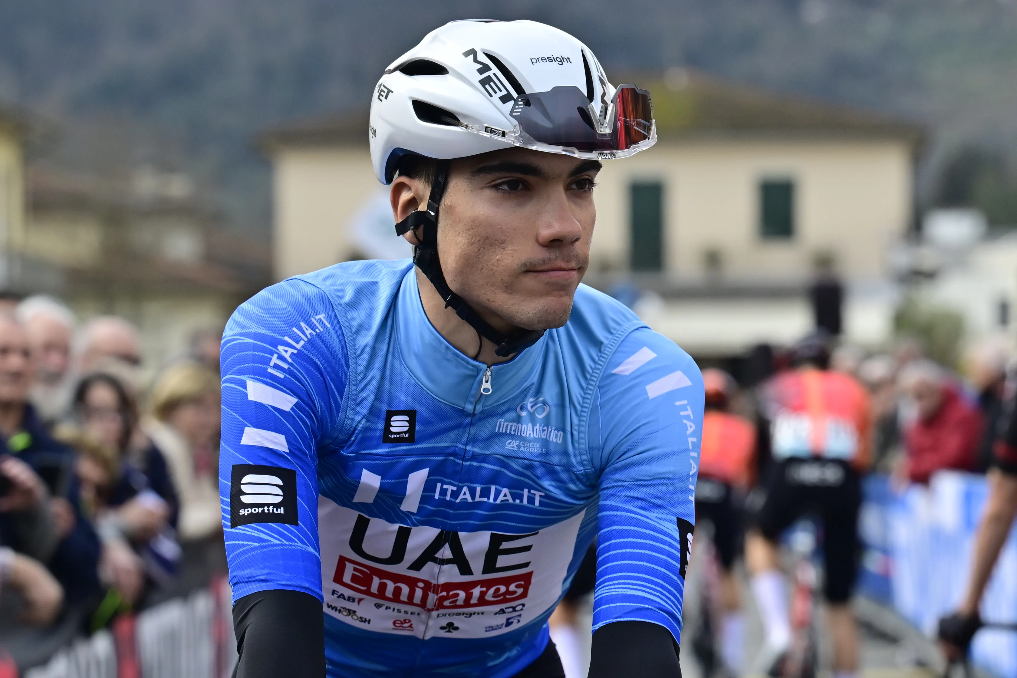 Spanish Juan Ayuso of UAE Team Emirates pictured at the start of the second stage of the Tirreno-Adriatico cycling race, from Camaiore to Follonica (198km), Italy, Tuesday 05 March 2024. BELGA PHOTO DIRK WAEM