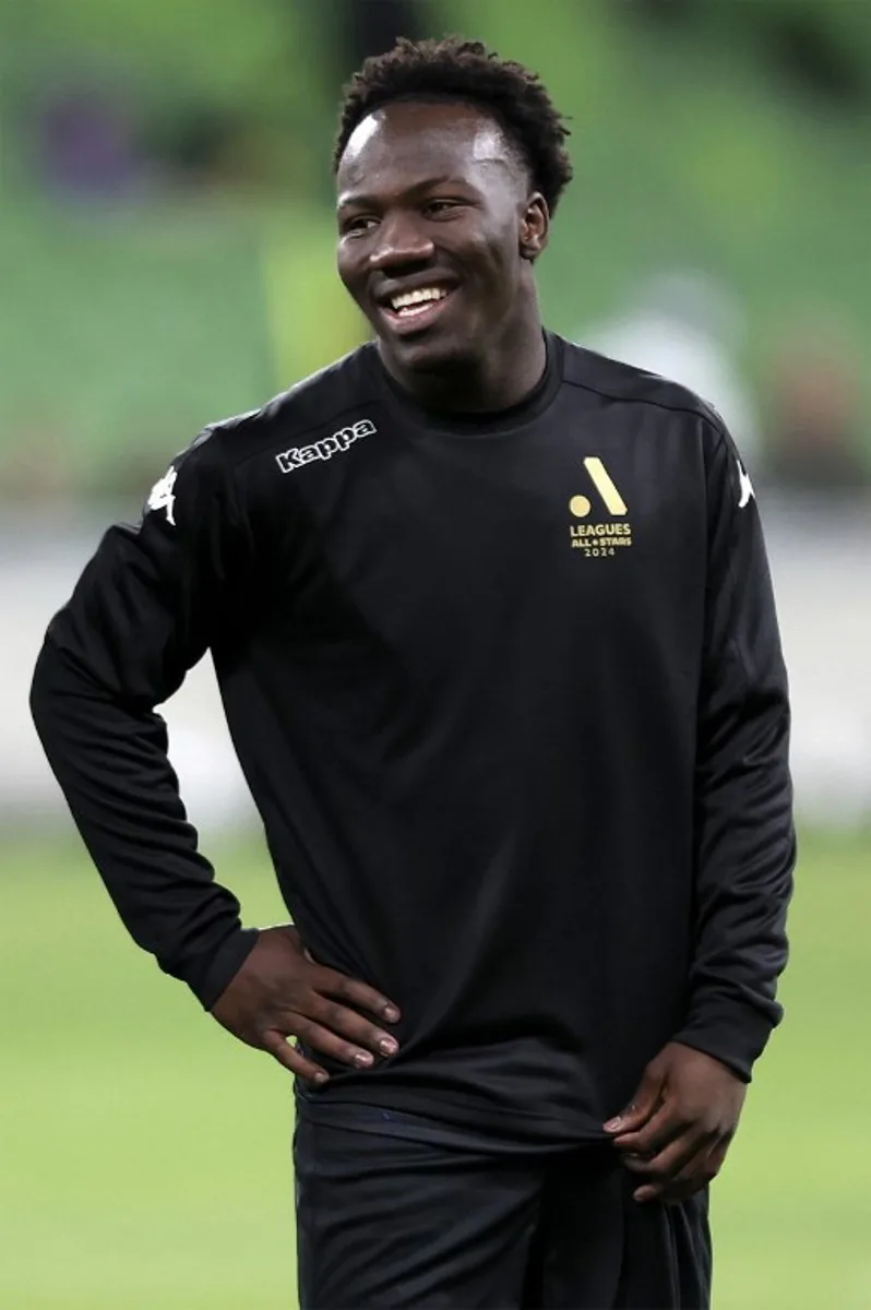 A-League All Stars' Nestory Irankunda attends a training session at AAMI Park in Melbourne on May 21, 2024, ahead of a friendly football match against Newcastle United. Martin KEEP / AFP