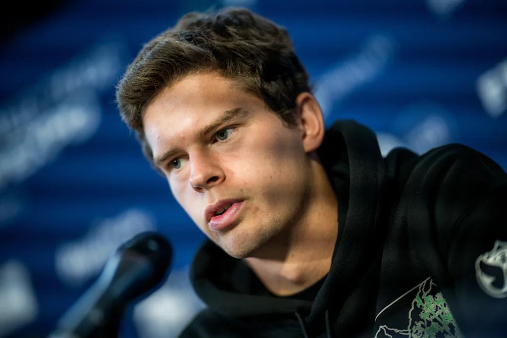 Alexander Blockx of Belgium talks to the press during the European Open ATP tennis tournament in Brussels, on Monday 19 October. This year's edition of the tournament is taking place from 17 to 25 October BELGA PHOTO JASPER JACOBS