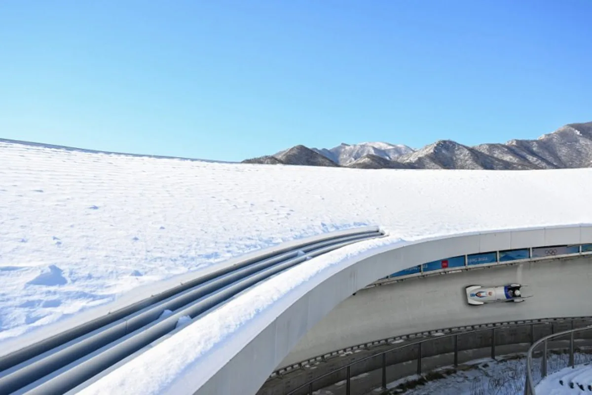 Netherlands' Karlien Sleper competes in the women's monobob bobsleigh event at the Yanqing National Sliding Centre during the Beijing 2022 Winter Olympic Games in Yanqing on February 14, 2022.  François-Xavier MARIT / AFP