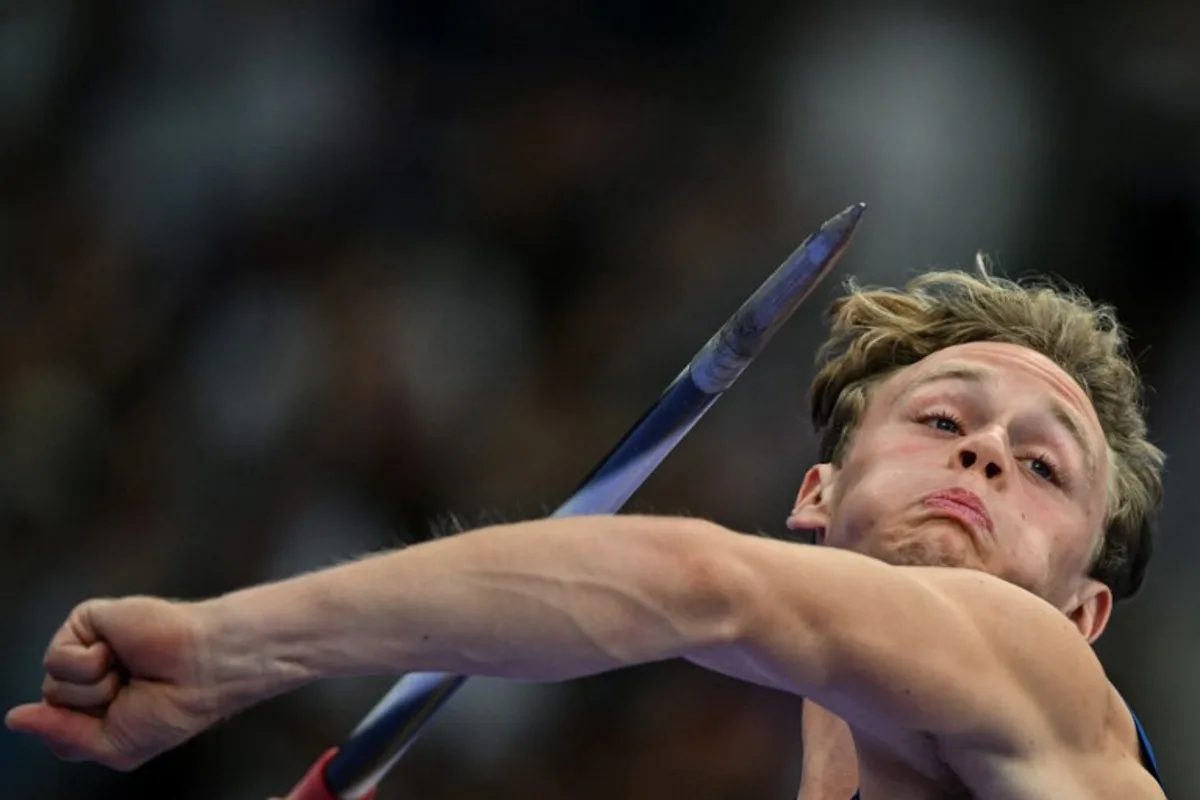 Norway's Sander Skotheim competes in the men's decathlon javelin throw of the athletics event at the Paris 2024 Olympic Games at Stade de France in Saint-Denis, north of Paris, on August 3, 2024.  Andrej ISAKOVIC / AFP