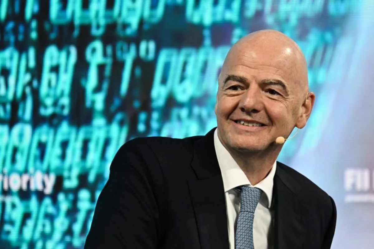 FIFA President Gianni Infantino speaks during the FII Priority Summit in Miami Beach, Florida, on February 20, 2025. FII Priority Summits are hosted by the Future Investment Initiative (FII) Institute.  Chandan Khanna / AFP