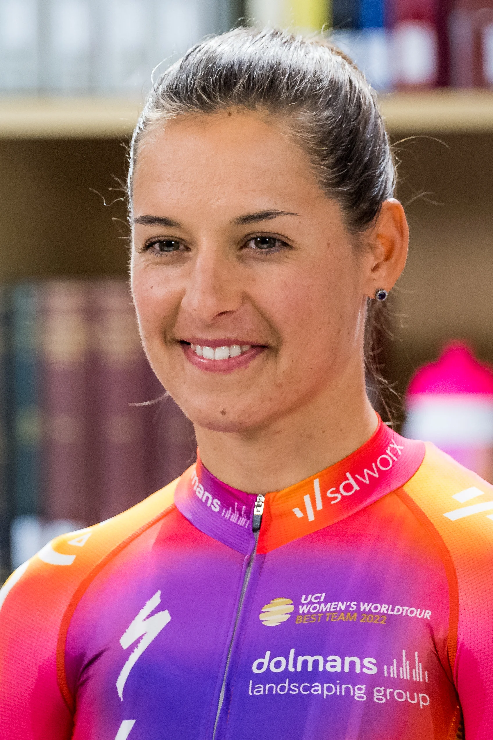 Italian Barbara Guarischi the 2023 presentation of the SD Worx cycling team, at the Koninklijk Museum voor Schone Kunsten Antwerpen, KMSKA in Antwerp, Tuesday 17 January 2023. BELGA PHOTO JASPER JACOBS