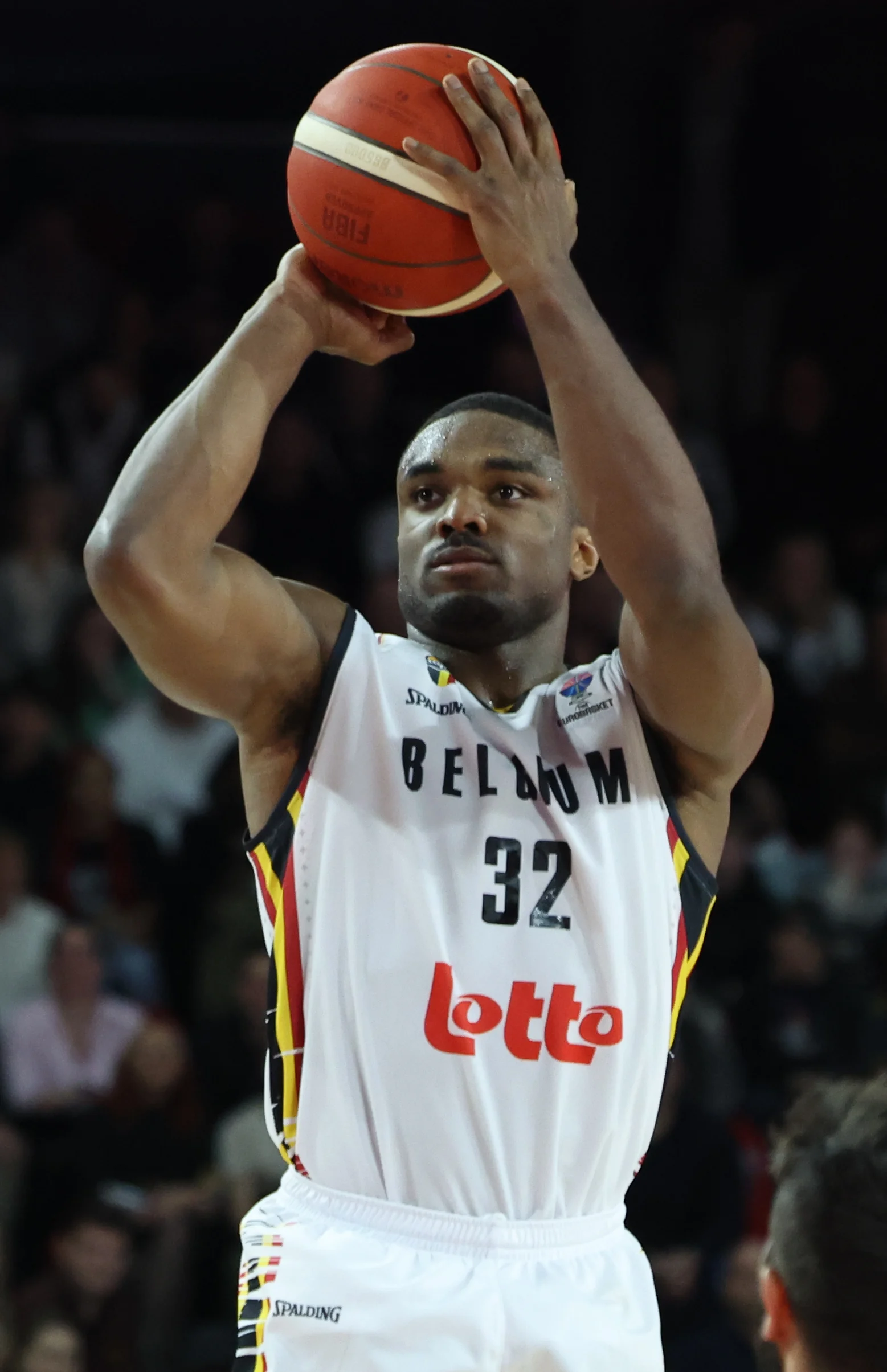 Belgium's Retin Obasohan pictured in action during a basketball match between Belgium's national team Belgian Lions and Spain, Sunday 25 February 2024 in Charleroi, game 2/6 in the group stage for the Euro 2025 qualifications. BELGA PHOTO VIRGINIE LEFOUR