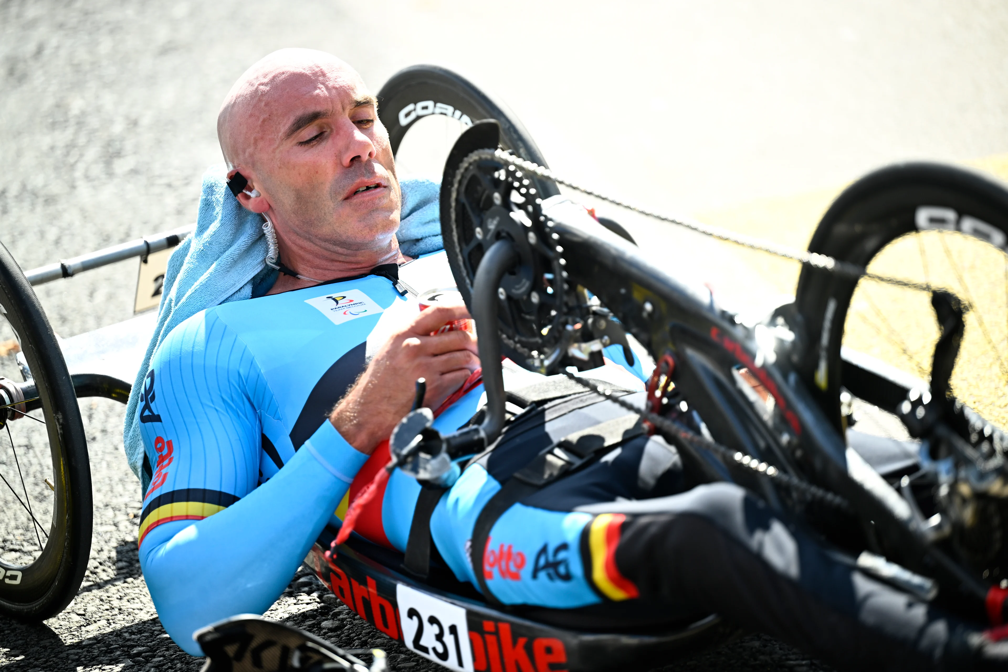 Belgian Jean-Francois Deberg pictured after the Men individual time trial race in the H3 category at the 2024 UCI Road and Para-Cycling Road World Championships, Tuesday 24 September 2024, in Zurich, Switzerland. The Worlds are taking place from 21 to 29 September. BELGA PHOTO JASPER JACOBS