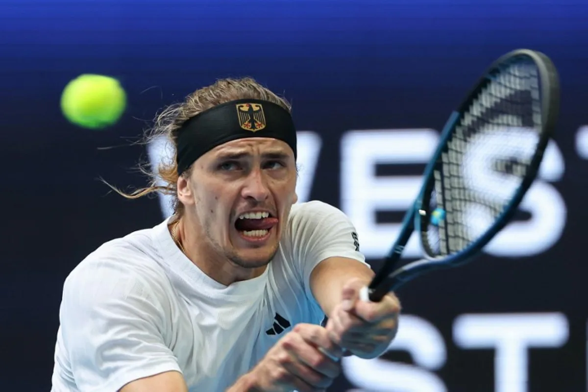 Germany's Alexander Zverev hits a return against Brazil's Thiago Monteiro during their men's singles match at the United Cup tennis tournament in Perth on December 29, 2024.  COLIN MURTY / AFP