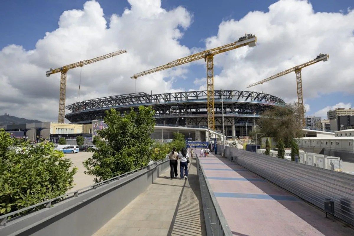 A picture taken on September 20, 2025 shows the ongoing construction of the new FC Barcelona's Camp Nou Stadium in Barcelona. Josep LAGO / AFP