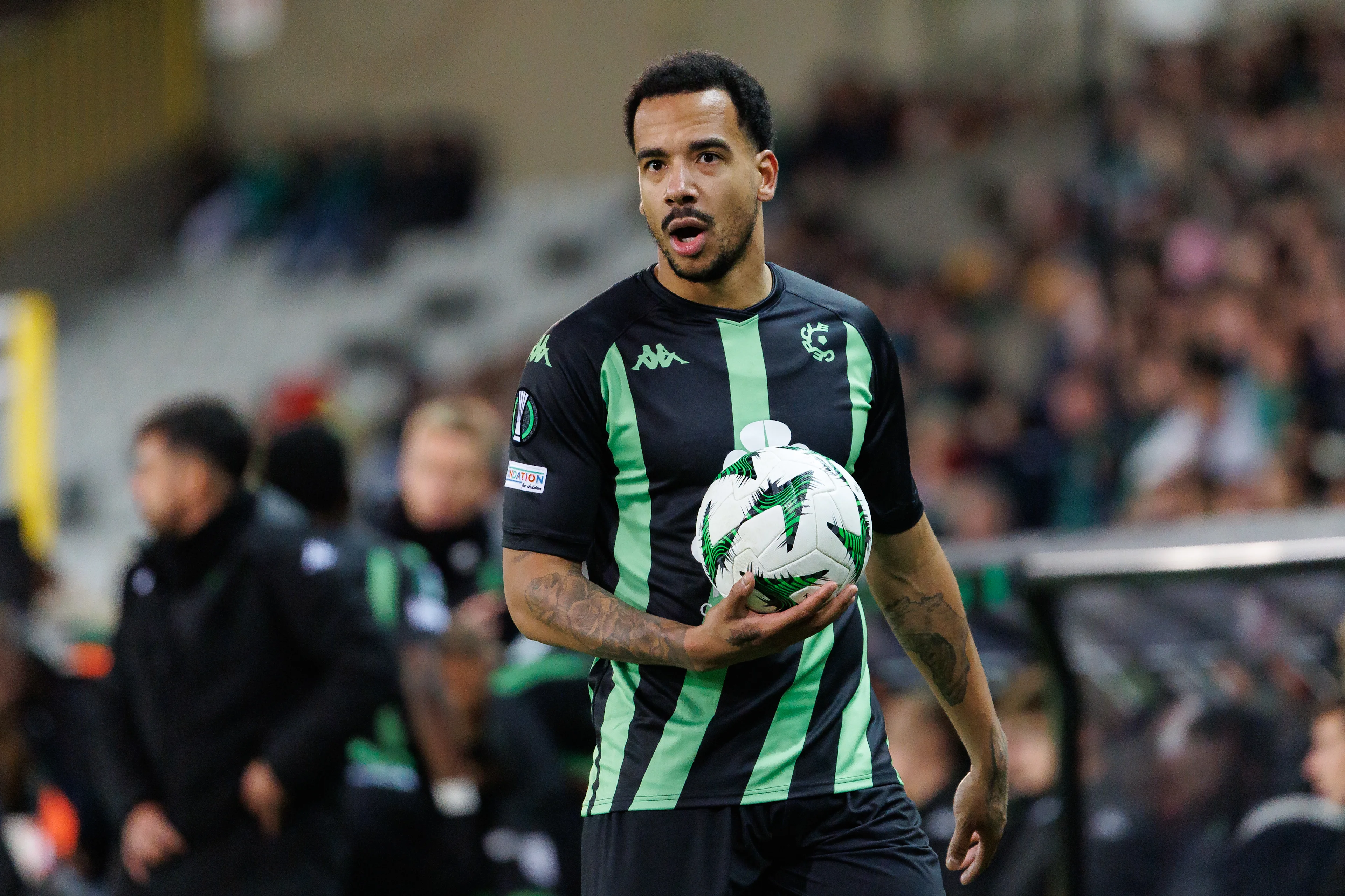 Cercle's Senna Miangue pictured in action during a soccer game between Belgian Cercle Brugge KSV and Turkish Istanbul Basaksehir FK, Thursday 19 December 2024 in Brugge, on day 6/6 of the group stage of the UEFA Conference League tournament. BELGA PHOTO KURT DESPLENTER